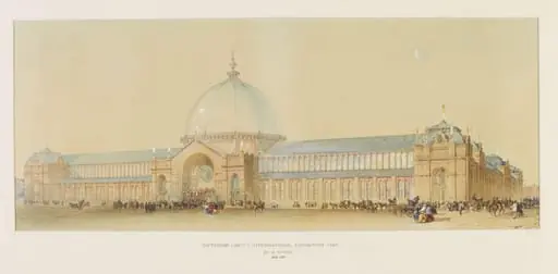 A perspective view of the west front of the International Exhibition 1862
