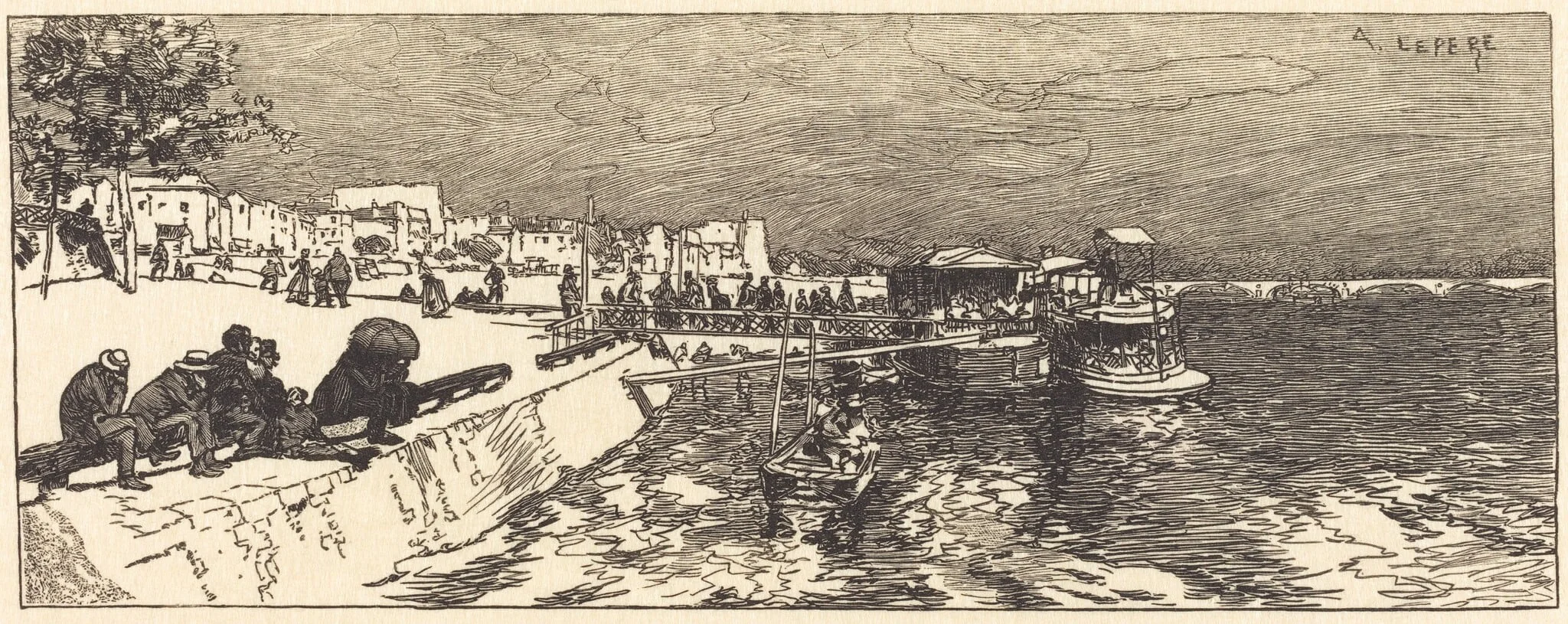 Pier at Bercy (Embarcadere a Bercy), by Auguste Lepère, ink, 1890