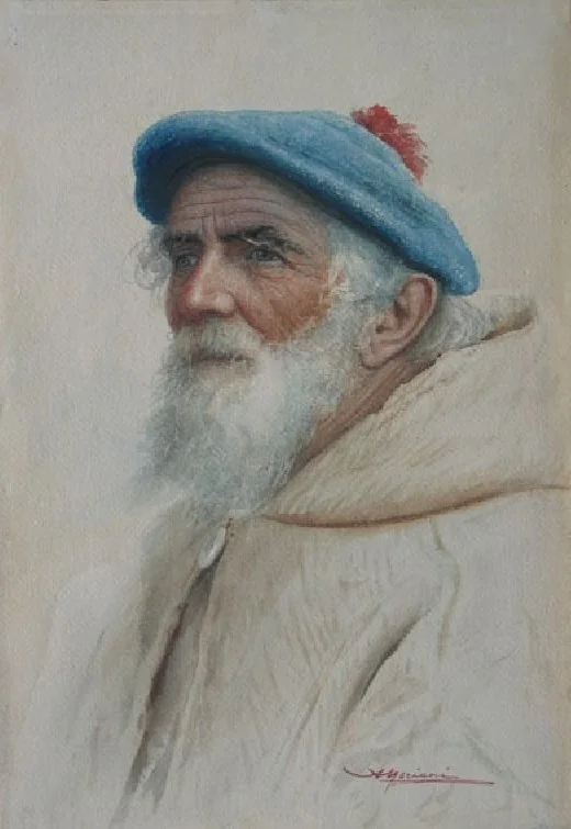 Head of a fisherman, by Unknown, watercolor, 1850