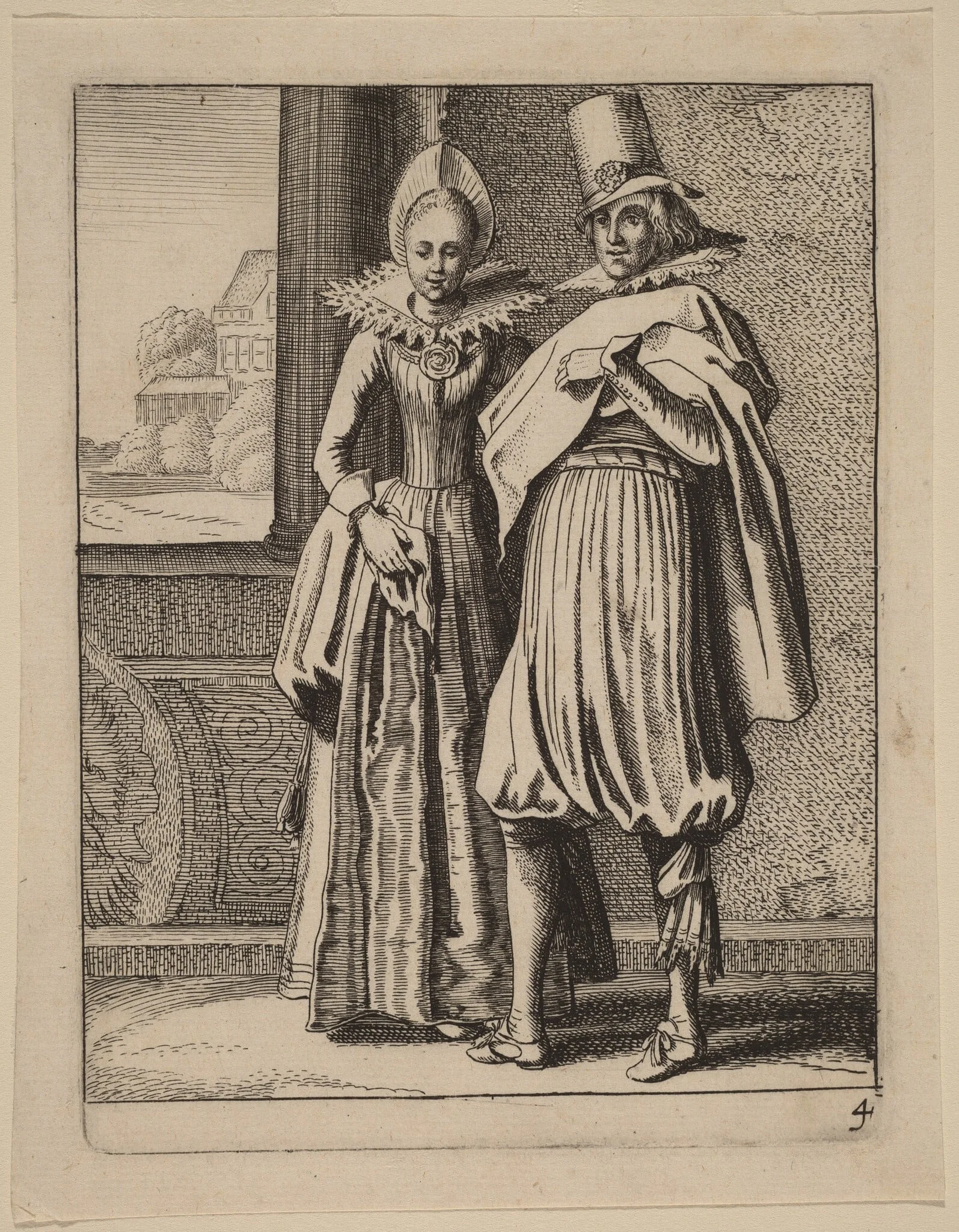 Two Figures in Costume, by Jan van de Velde, ink, 1617