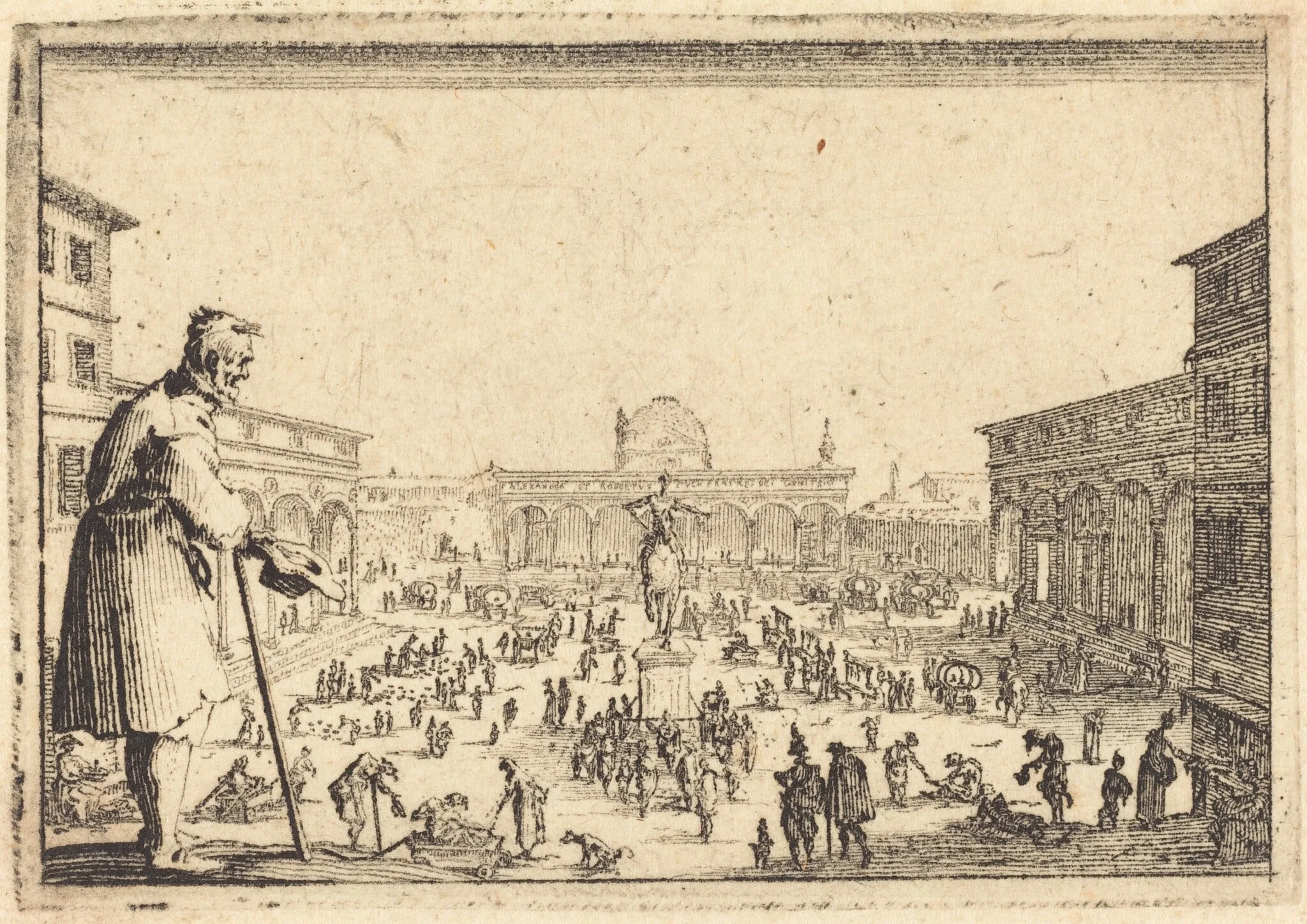 Piazza SS. Annunziata, Florence, by Jacques Callot, ink, 1617