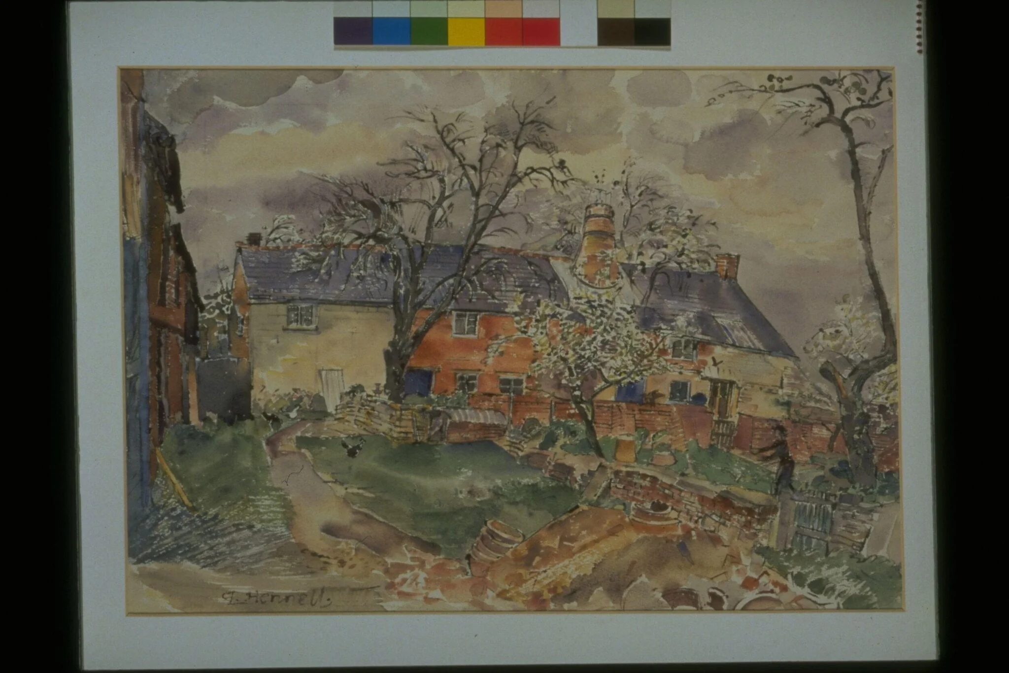 Winchcombe Pottery (exterior), Gloucestershire, by Thomas Hennell, watercolor, 1940