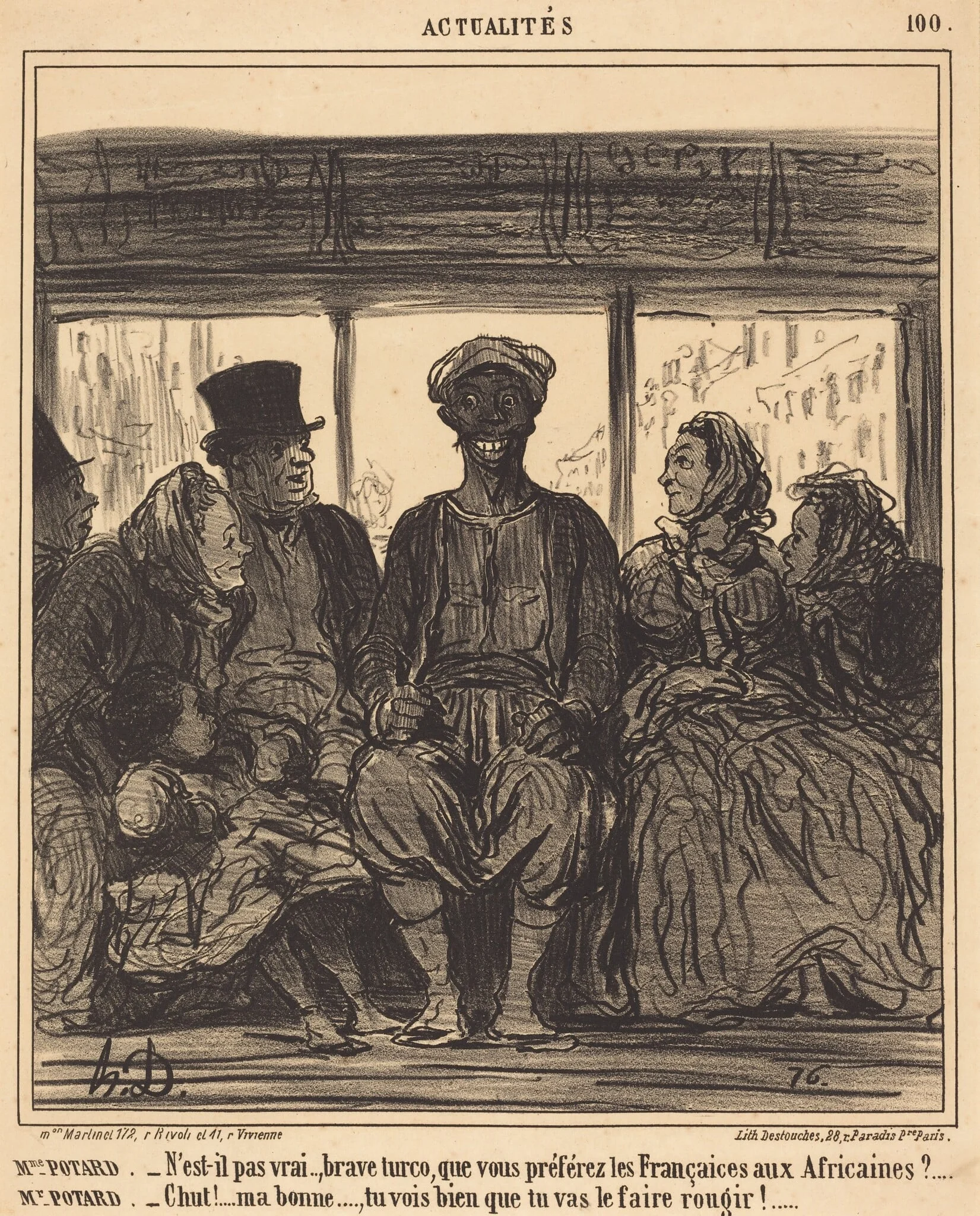 Actualités: Mme. Potard - N'est-il pas vrai, brave turco..., by Honoré Daumier, ink, 1859