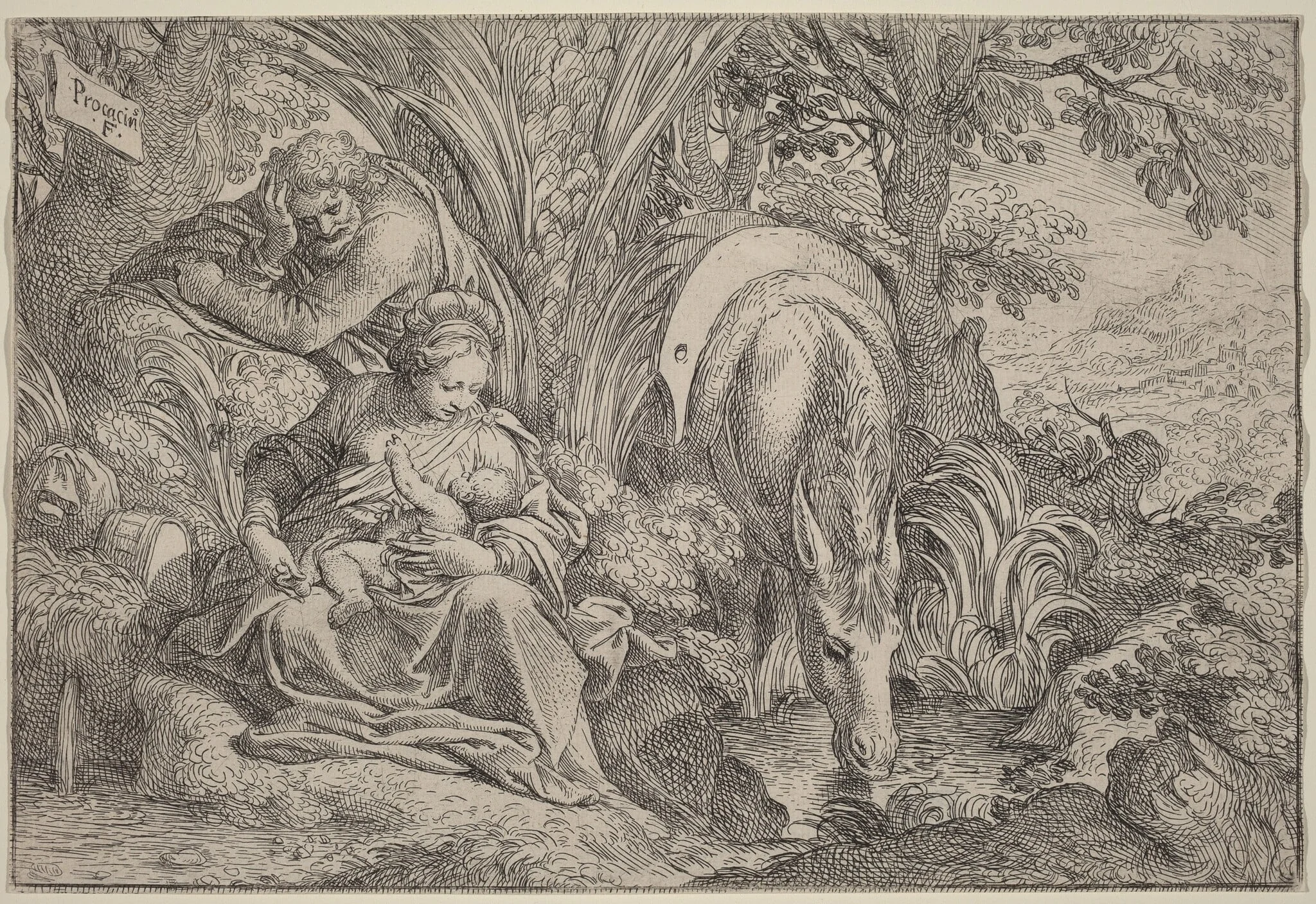 The Rest on the Flight into Egypt, by Camillo Procaccini, ink, 1598