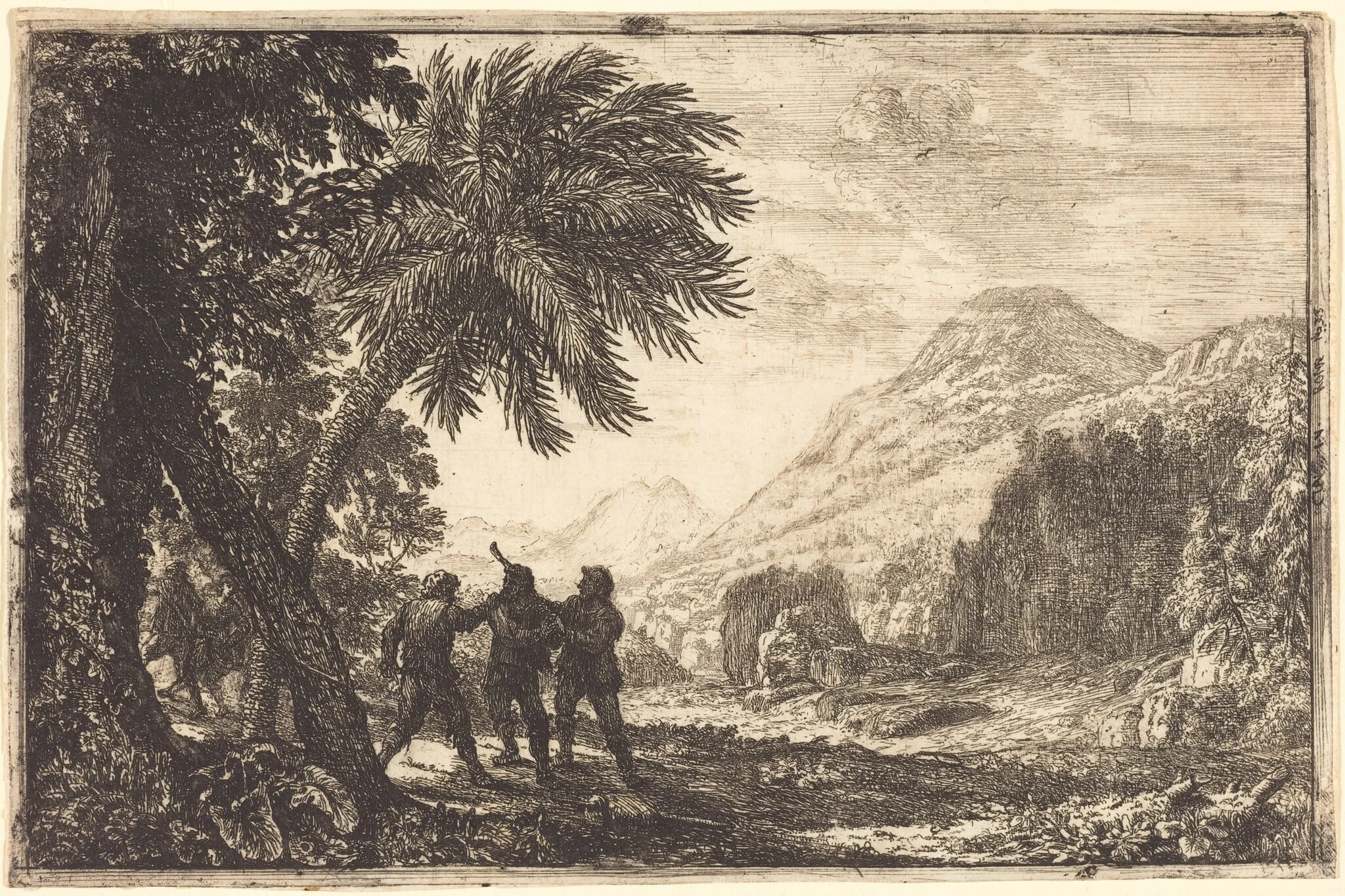 Landscape with Brigands (Scène de brigands), by Claude Lorrain, ink, 1633