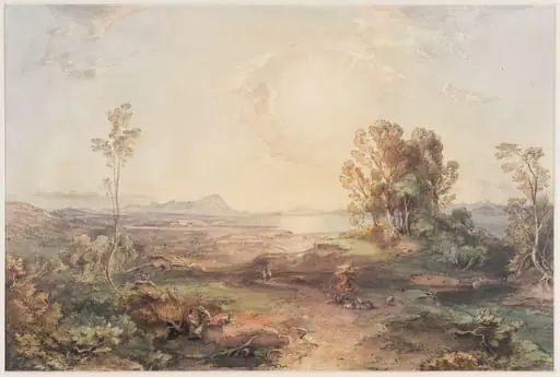 Landscape with figures, sheep and goats