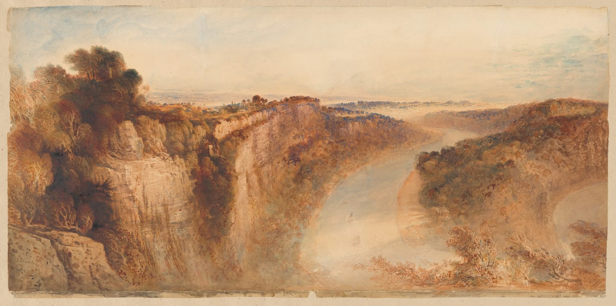 View on the River Wye, Looking towards Chepstow, by John Martin, gouache, 1844