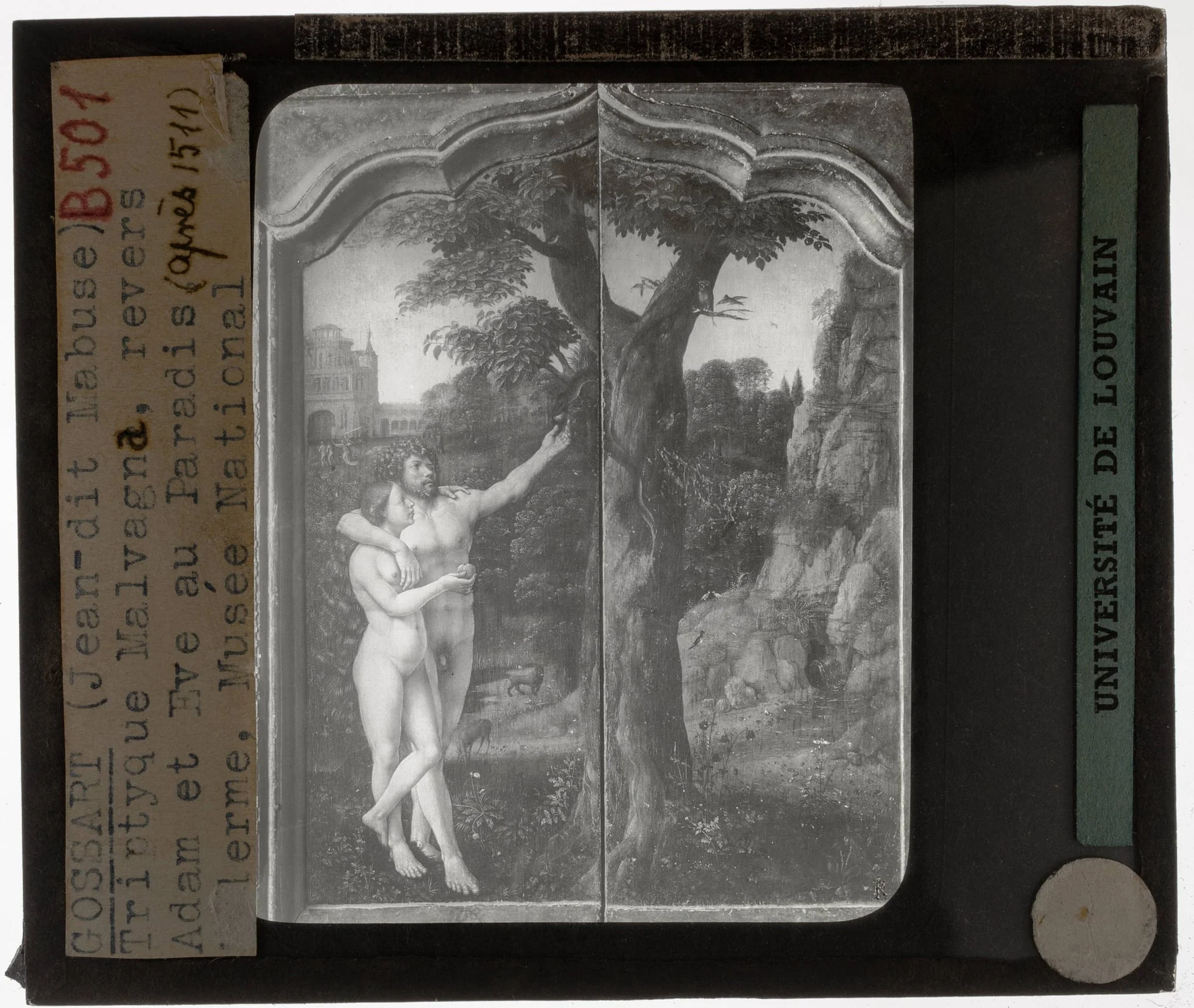 Jan Gossaert. Triptiek van Malvagna Zijpanelen, achterzijde: Adam en Eva verdreven uit het Aardsparadijs, by Jan Gossaert, unspecified, 1510