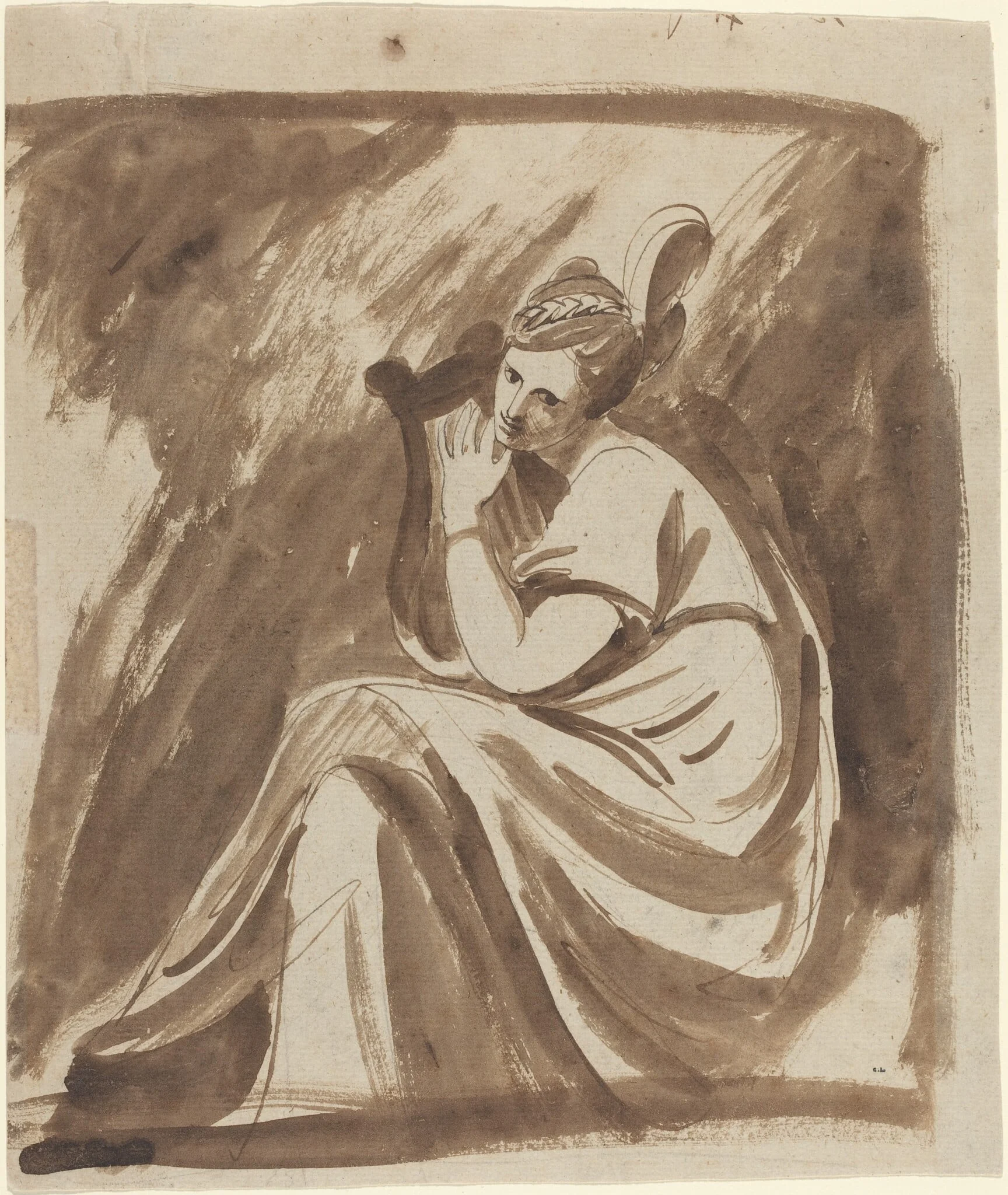 Lady Hamilton Playing a Lyre, by George Romney, chalk, 1785