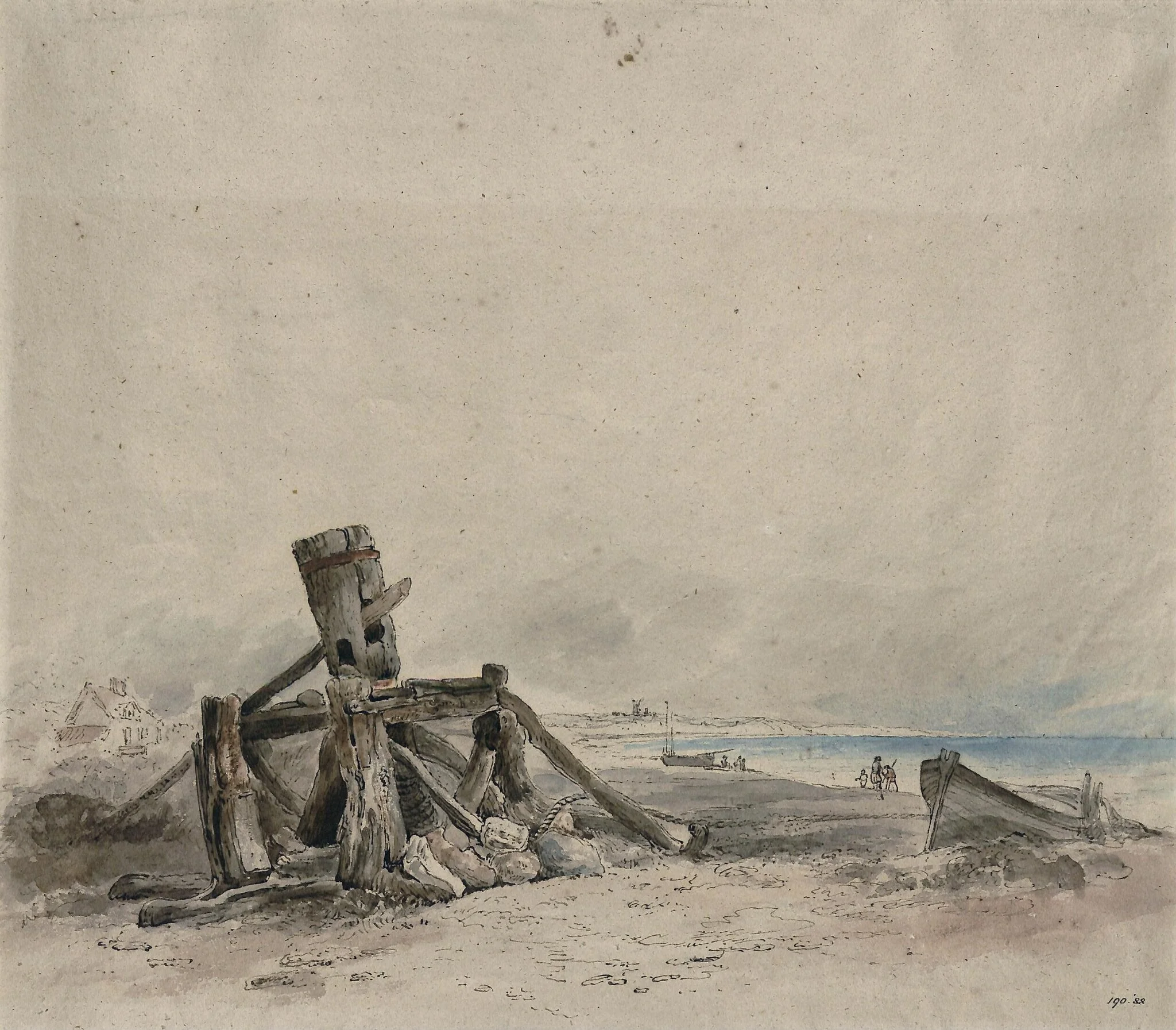 Coast scene with a capstan, probably near Brighton