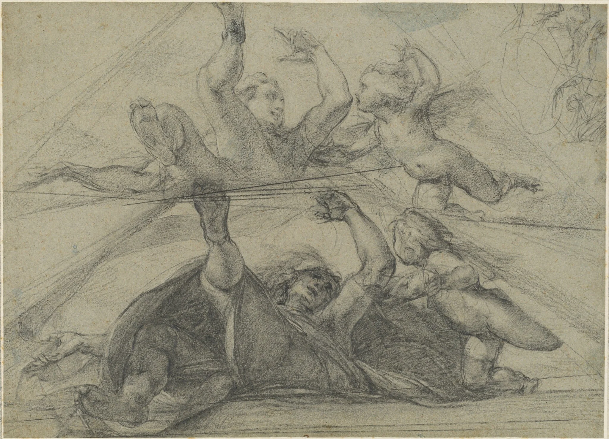 Ceiling Studies of a Prophet and a Putto Seen from Below, by Giulio Cesare Procaccini, oil, 1604