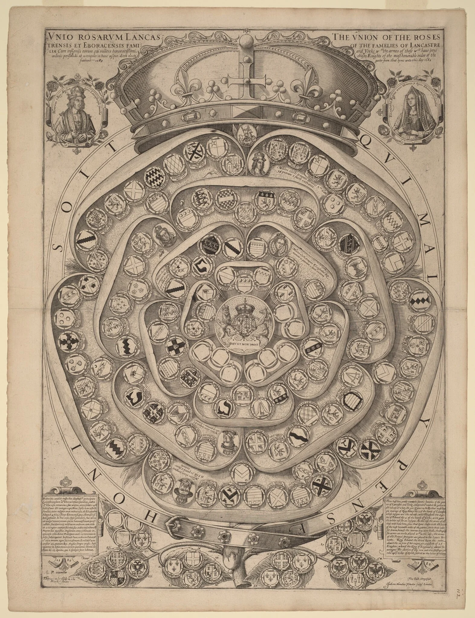 Talbot's Rose:  A Record of the Knights of the Garter, 1486-1589, by Jodocus Hondius I, ink, 1589