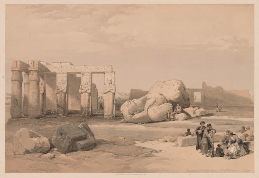 Egypt and Nubia:  Volume II - No. 4, Fragments of the Great Colossi, at the Memnonium, by Louis Haghe, 1838