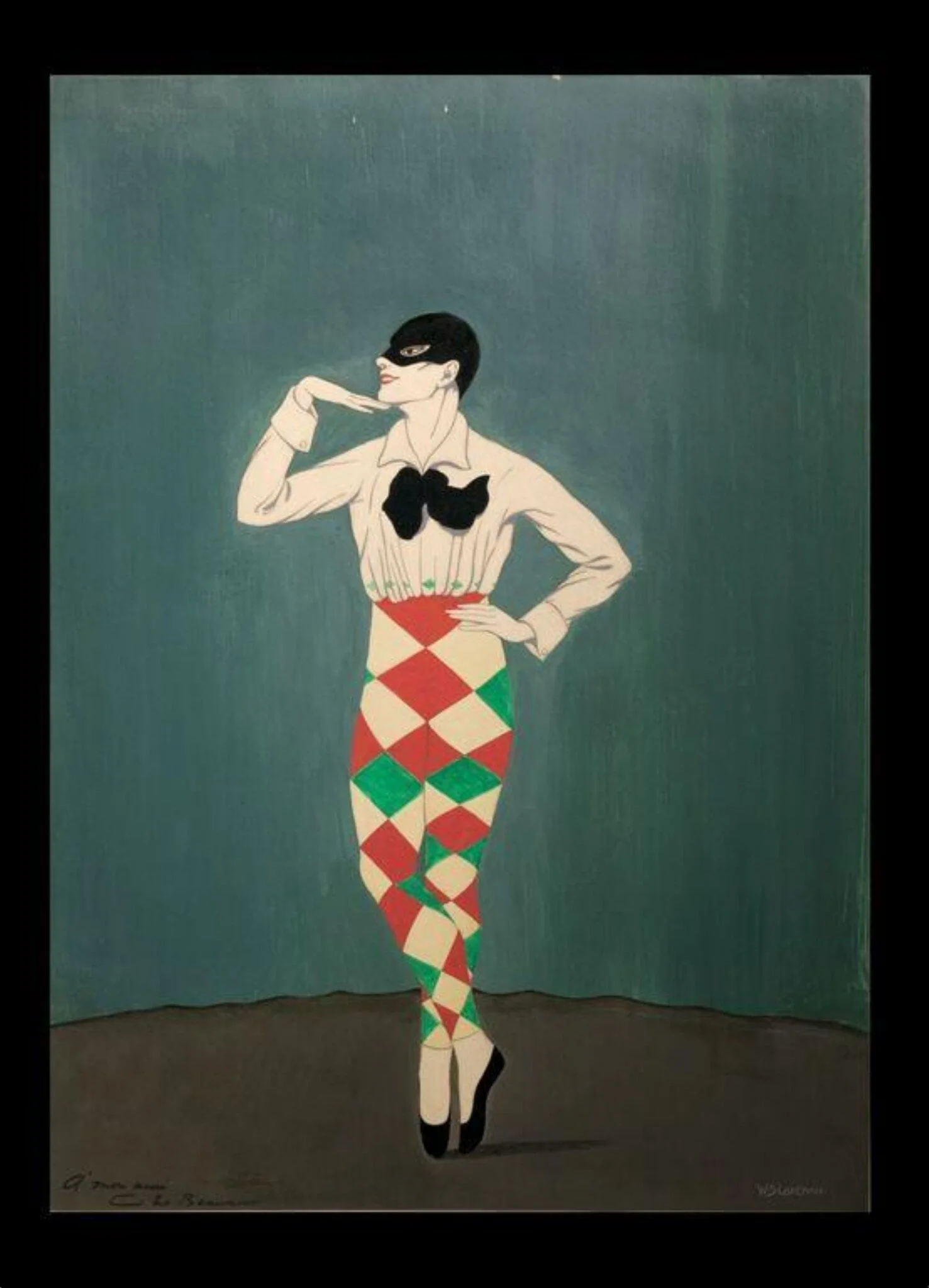 Harlequin in 'Le Carnaval', a Ballet by Mikhail Fokine, by W. S. Lakeman, paint, 1950