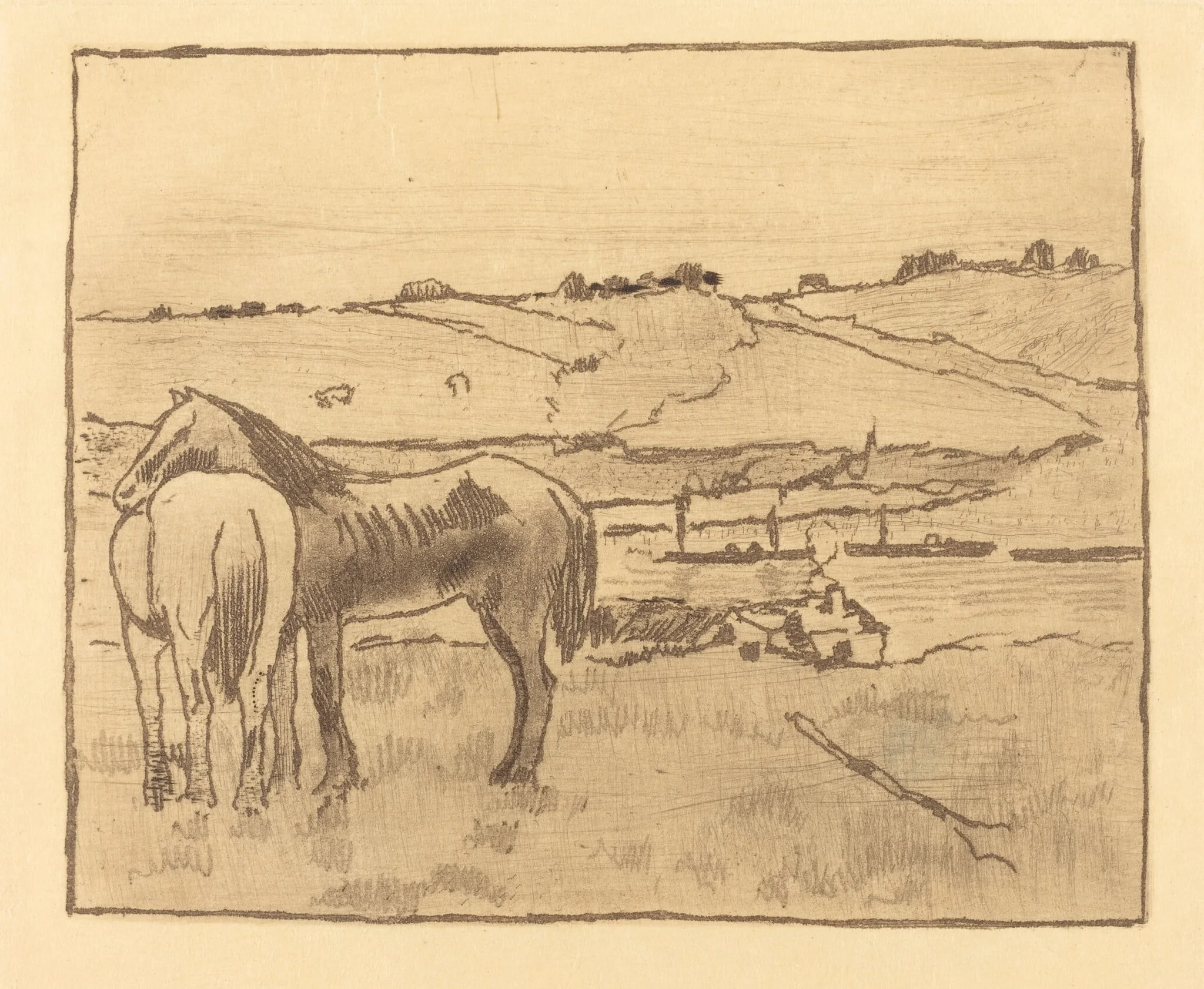 Horses in the Meadow (Chevaux dans la prairie), by Edgar Degas, ink, 1892