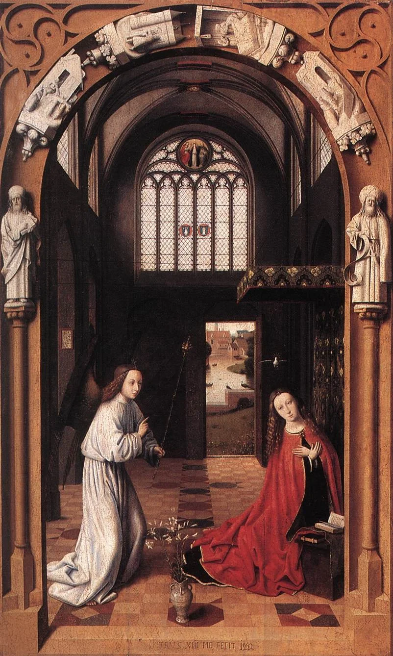 Annunciation, by Petrus Christus, oil, 1452