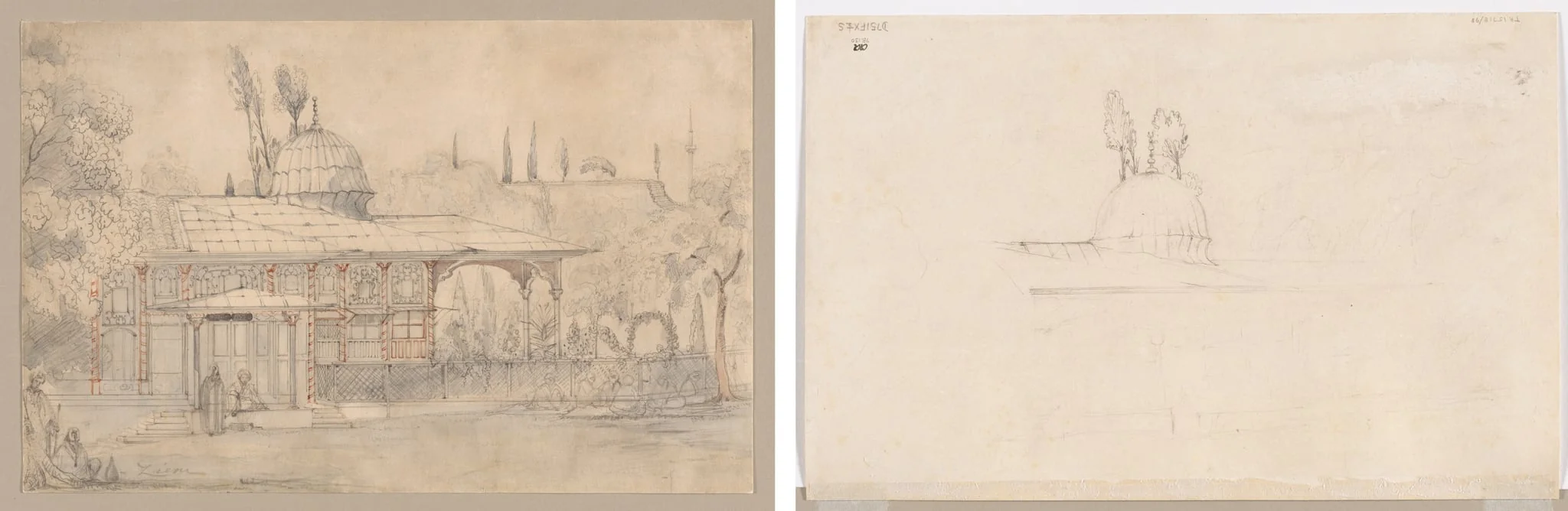 Pavilion Near a Mosque (recto) Sketch for Pavilion Near a Mosque (verso), by Félix Ziem, 1804