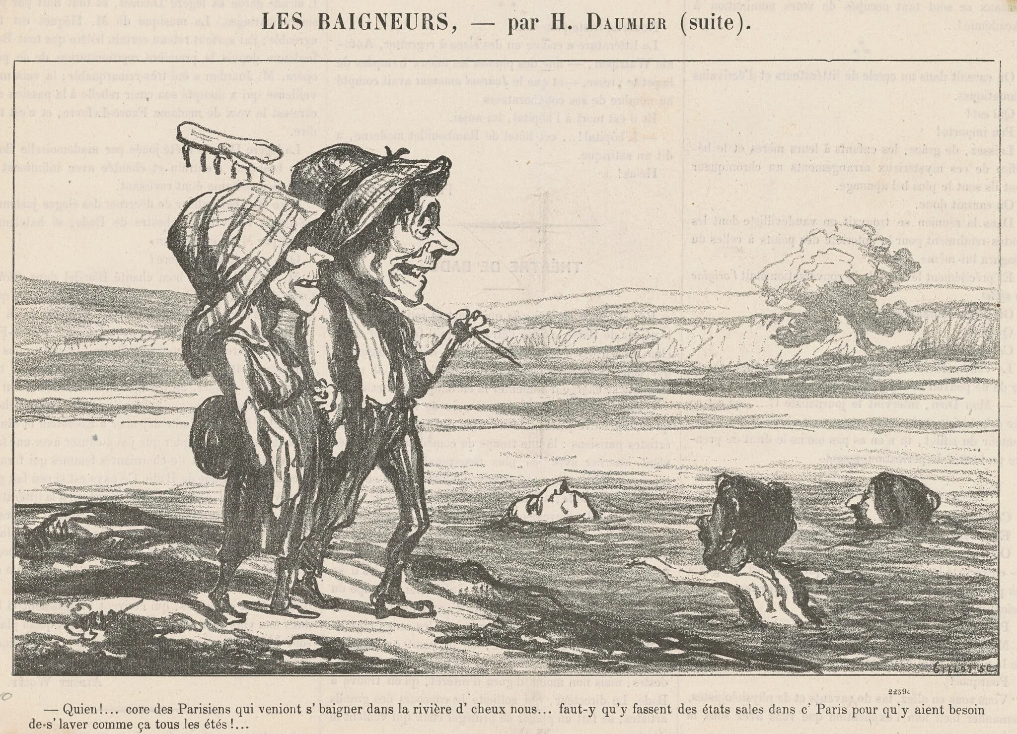 Quien! ... Core des parisiens qui veniont s'baigner ..., by Honoré Daumier, ink, 1864