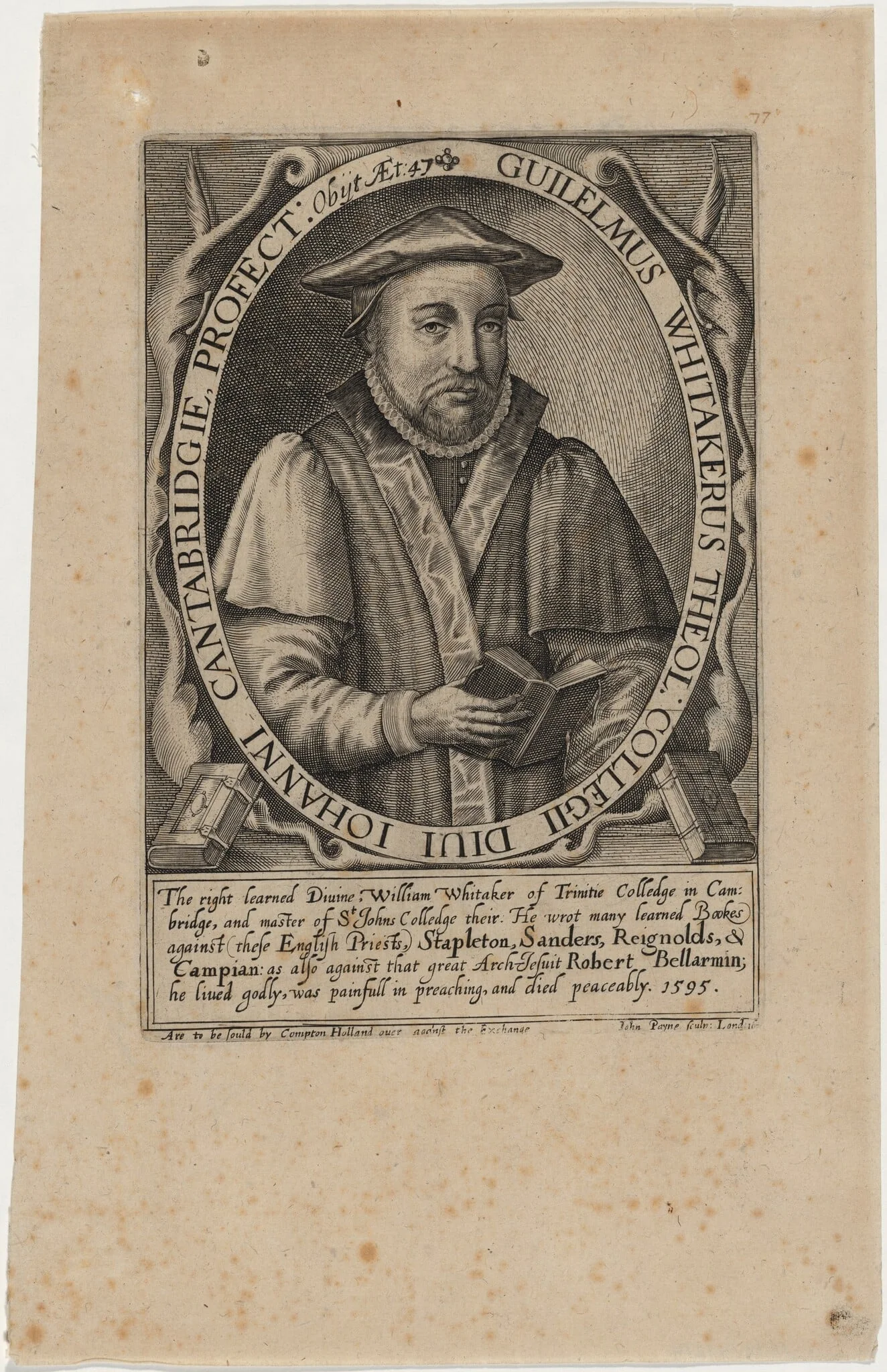 William Whitaker, D.D., by John Payne, ink, 1627