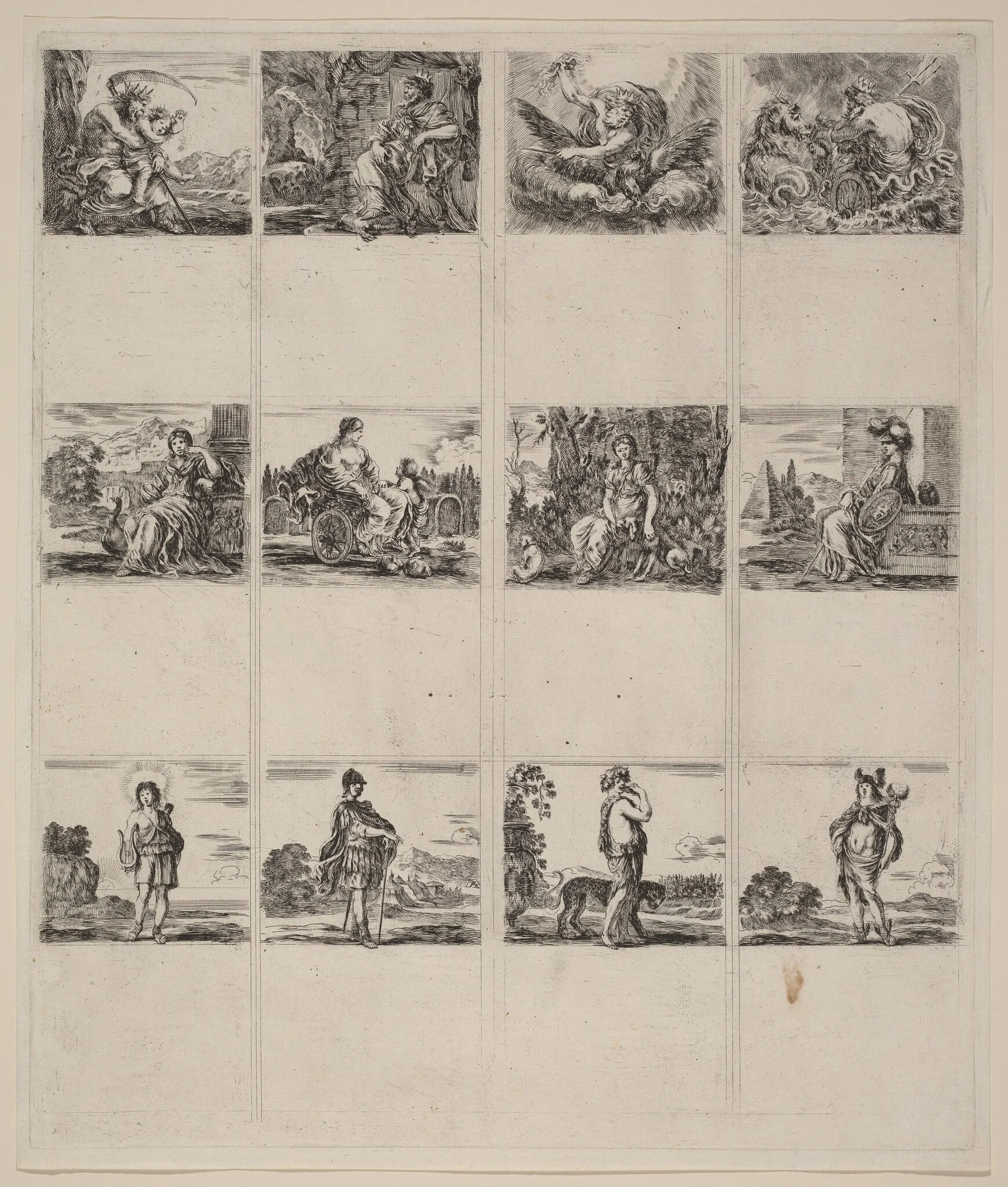 Mythological Playing Cards, by Stefano Della Bella, ink, 1644