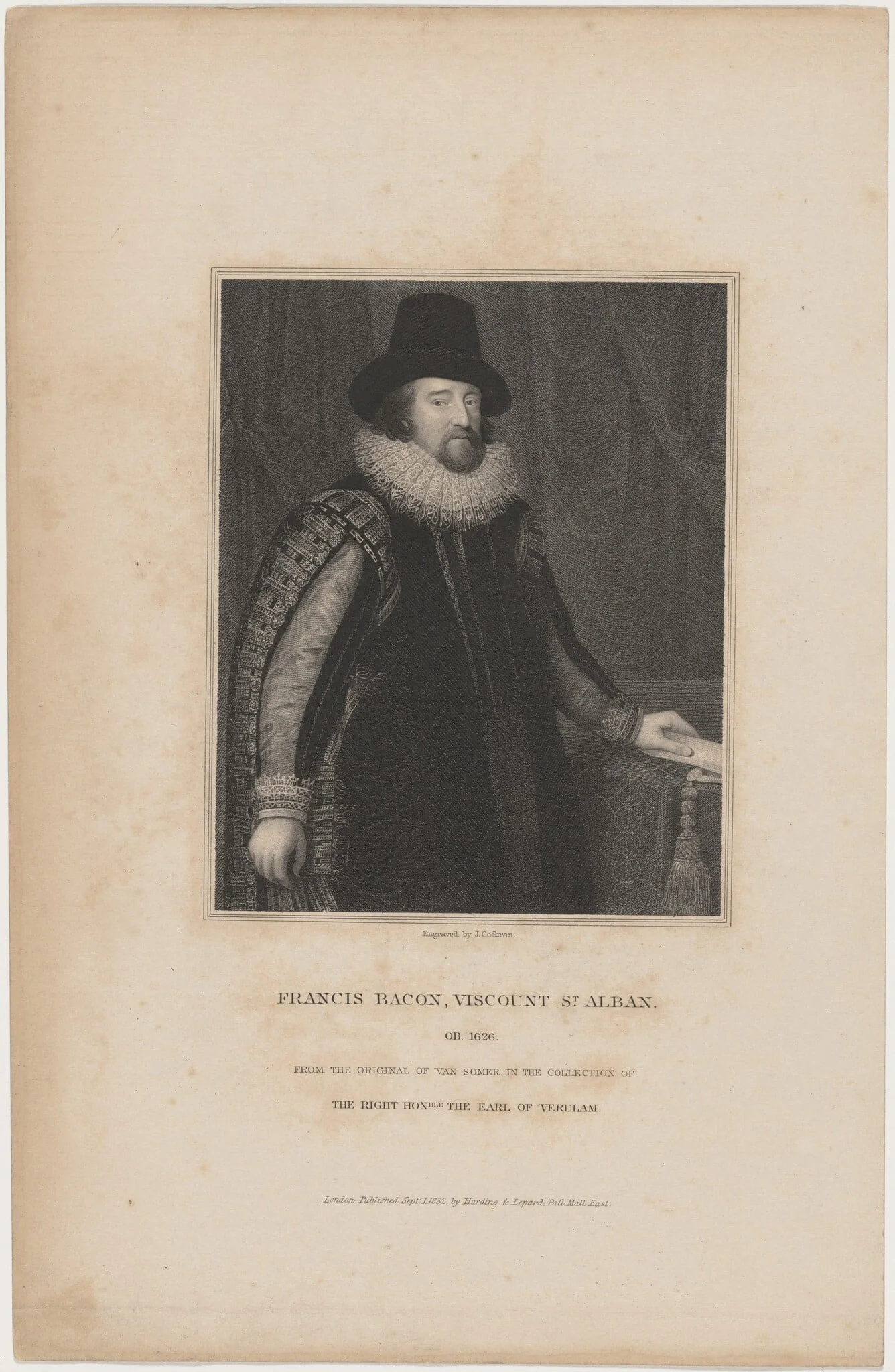 Francis Bacon, by J. Cochran, ink, 1832