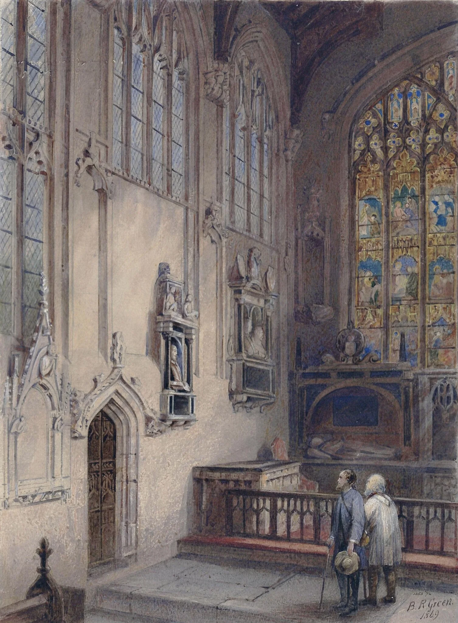 Interior of Stratford-on-Avon church, showing Shakespeare's Monument, by Benjamin Green, watercolor, 1869
