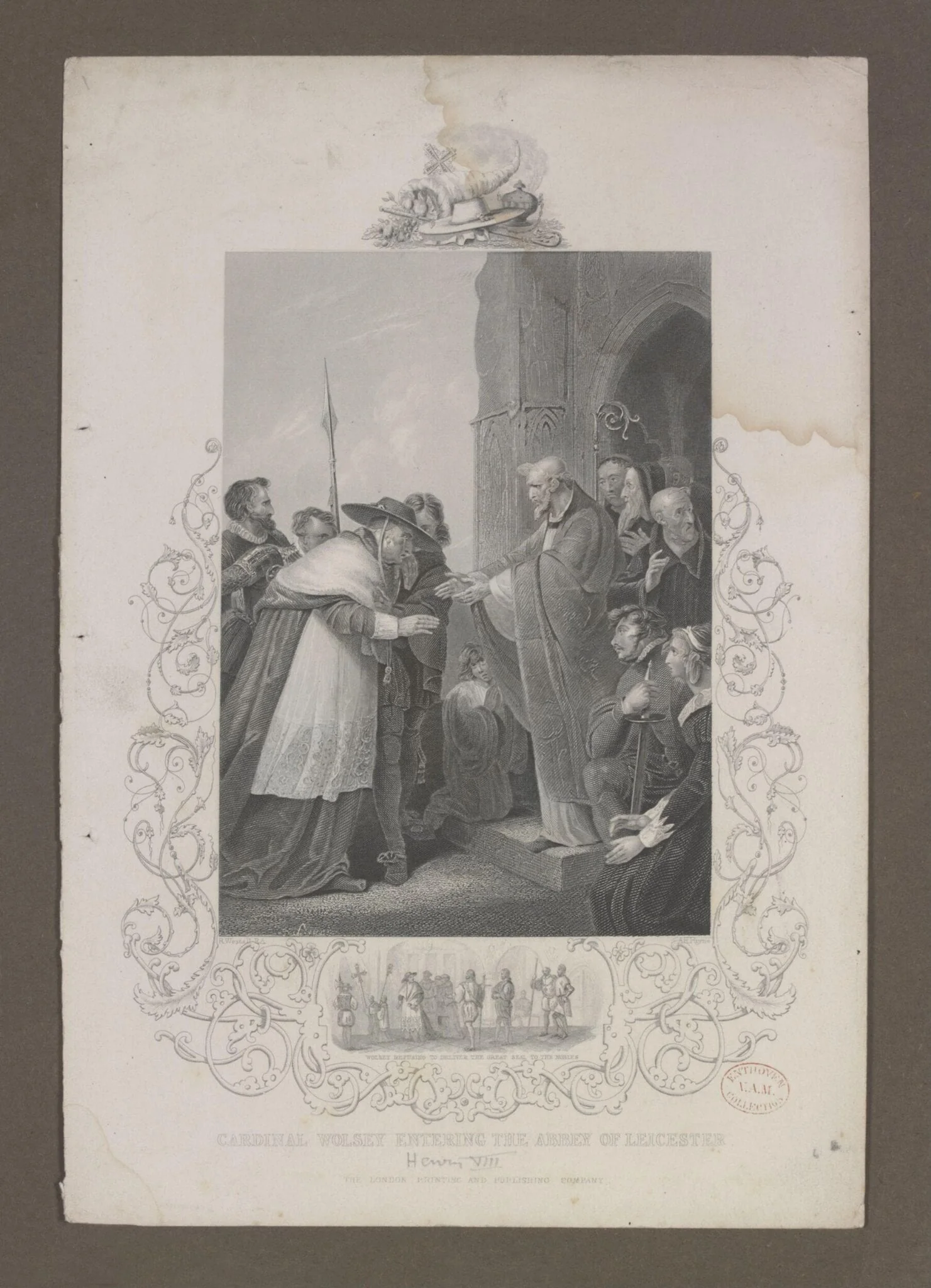 Cardinal Wolsey entering the Abbey of Leicester, by R Westall, 1850