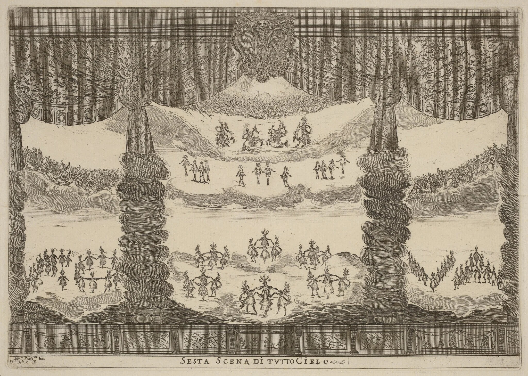 Sesta Scena di Tutto Cielo, by Stefano Della Bella, ink, 1637