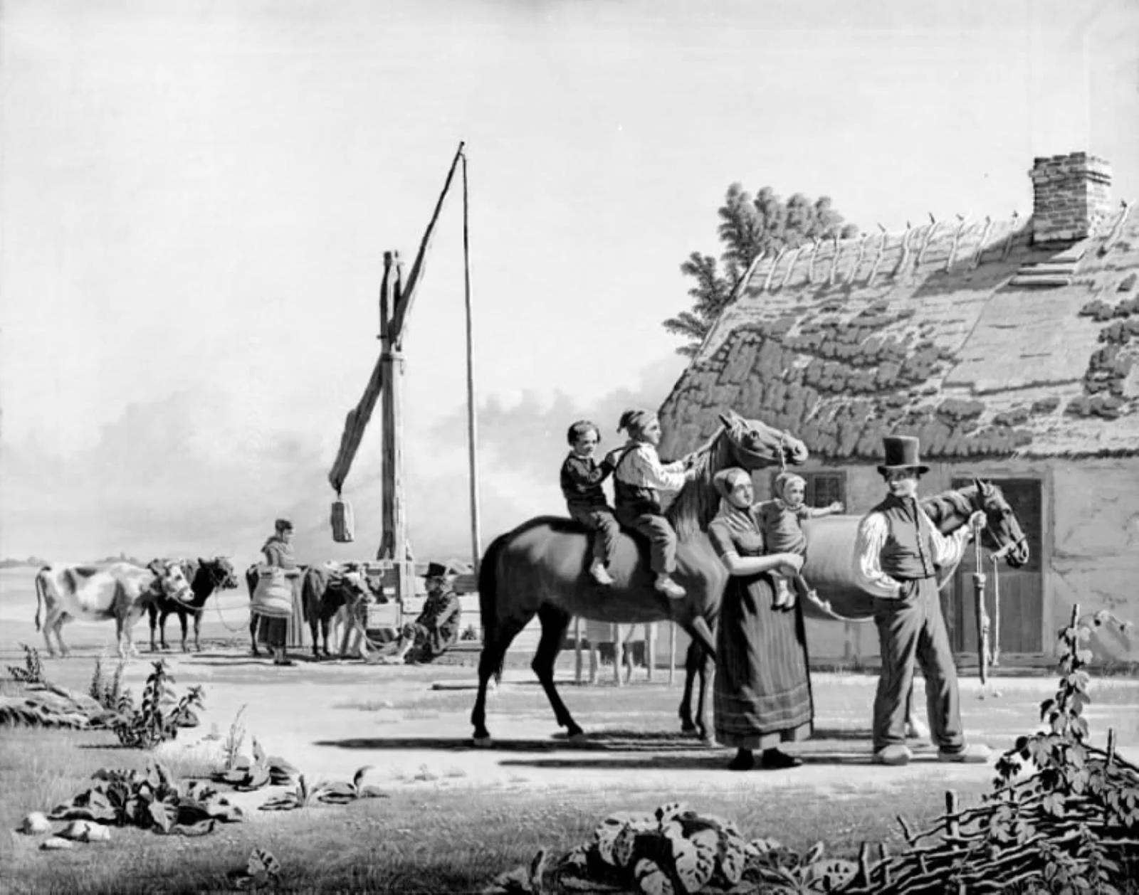 Peasant Watering Horses and Cattle, by Godtfred Rump, oil, 1838