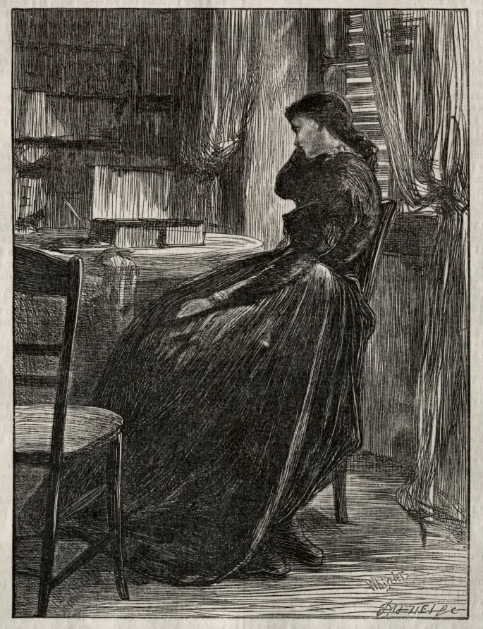 The Trial Sermon, Joanna Douglas at Her Desk, by James McNeill Whistler, 1862