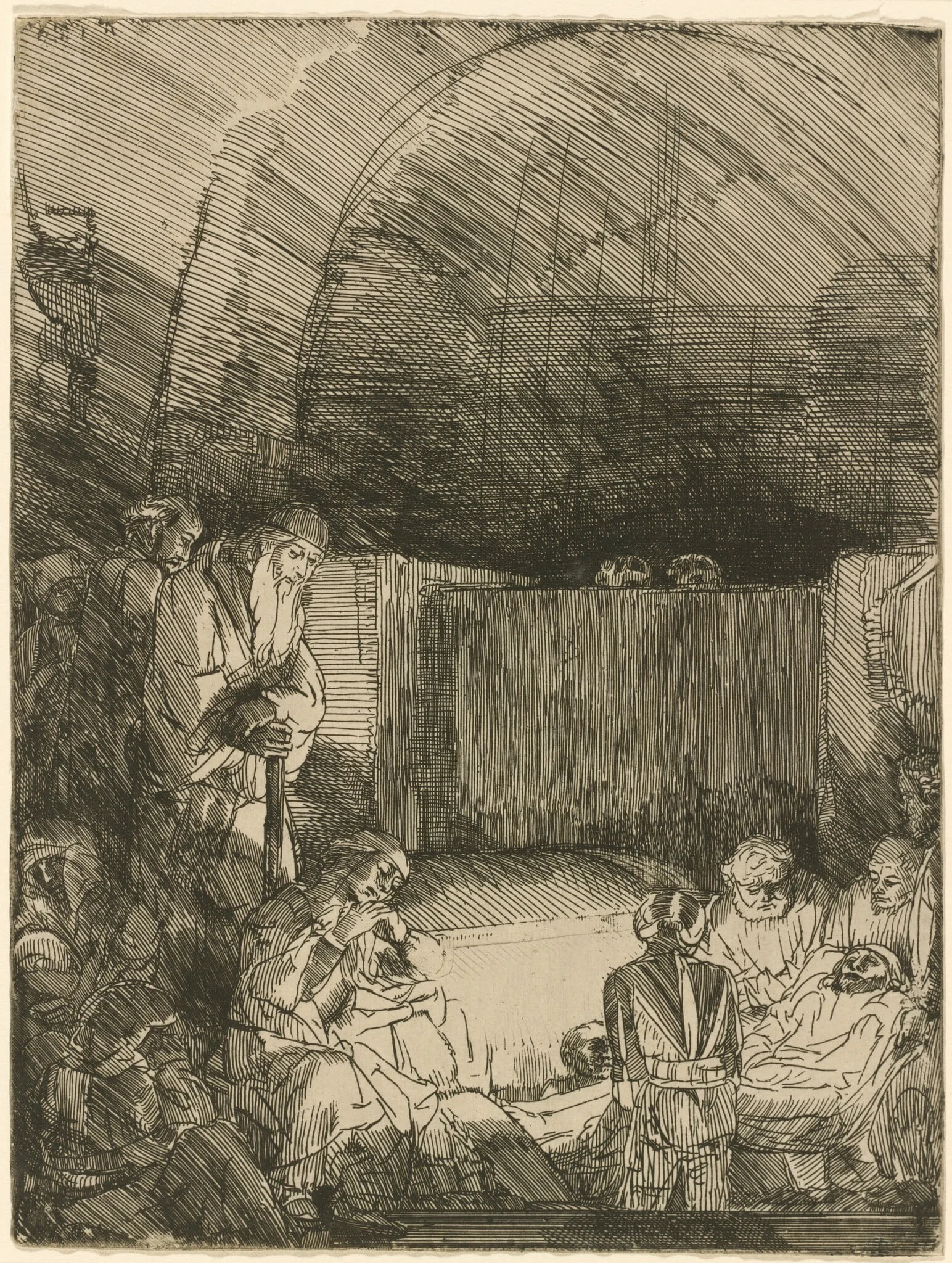 The Entombment, by Rembrandt, ink, 1654