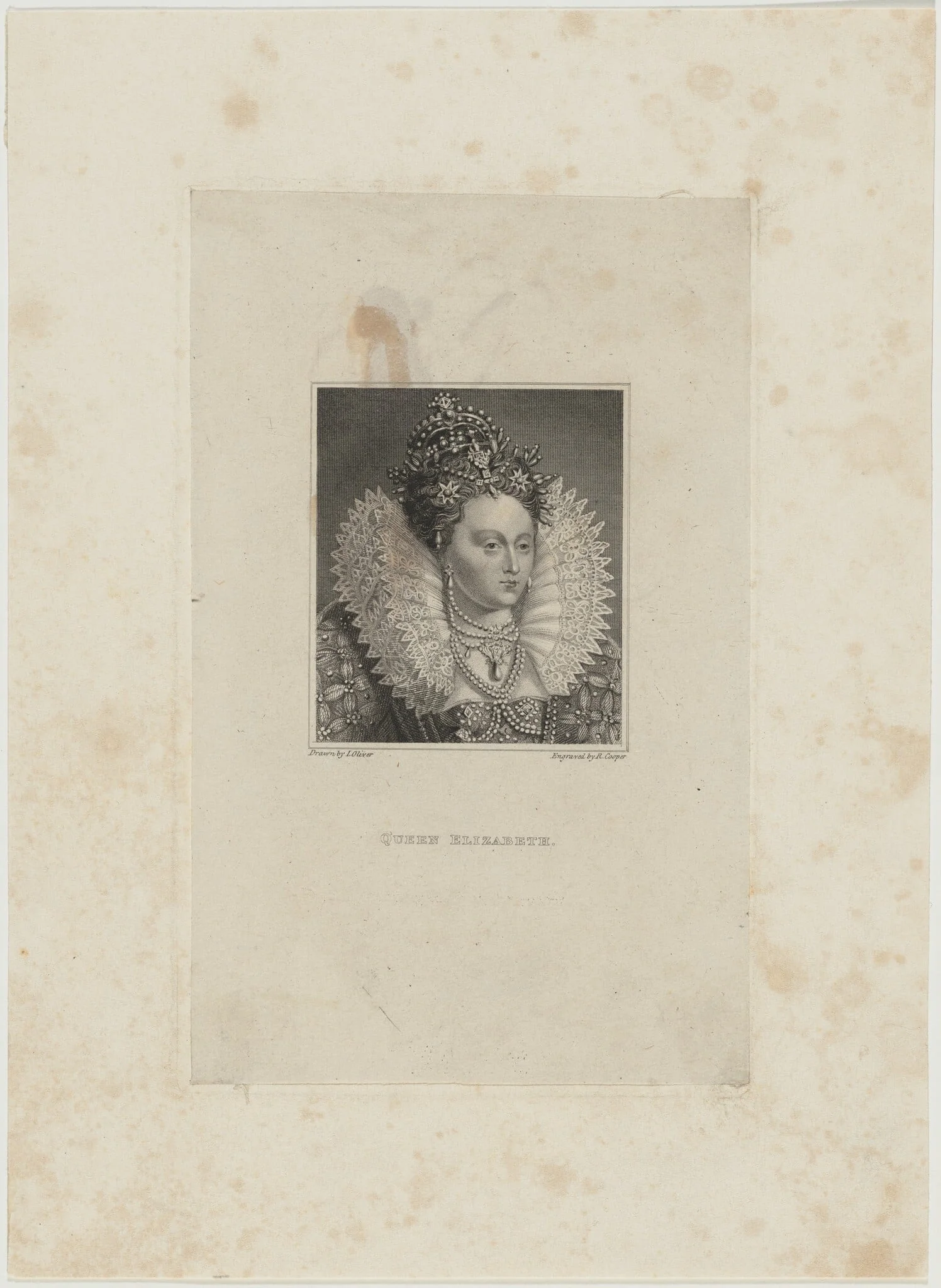 Queen Elizabeth, by Isaac Oliver, ink, 1806