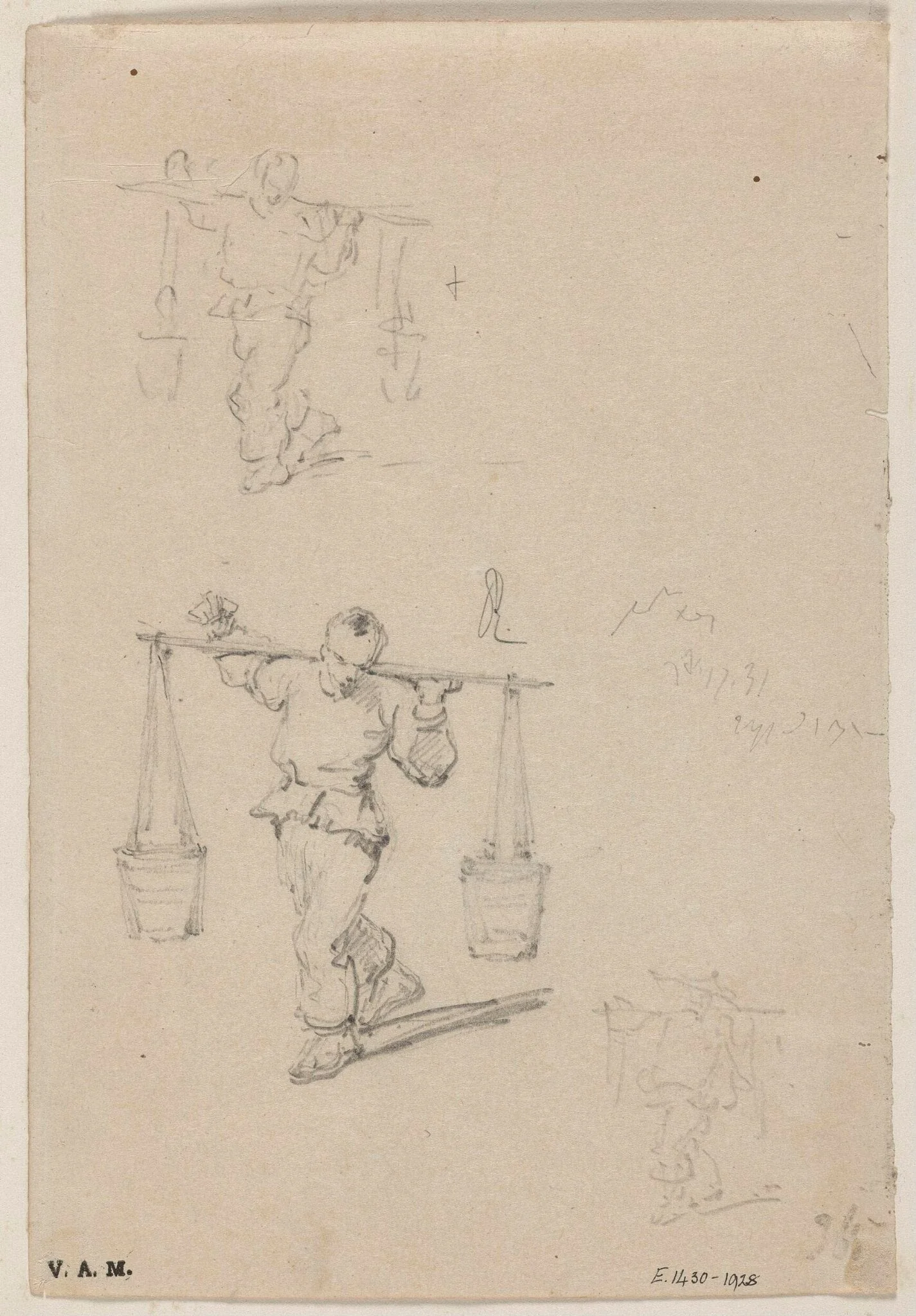 Three drawings of a Chinese porter, by George Chinnery, 10