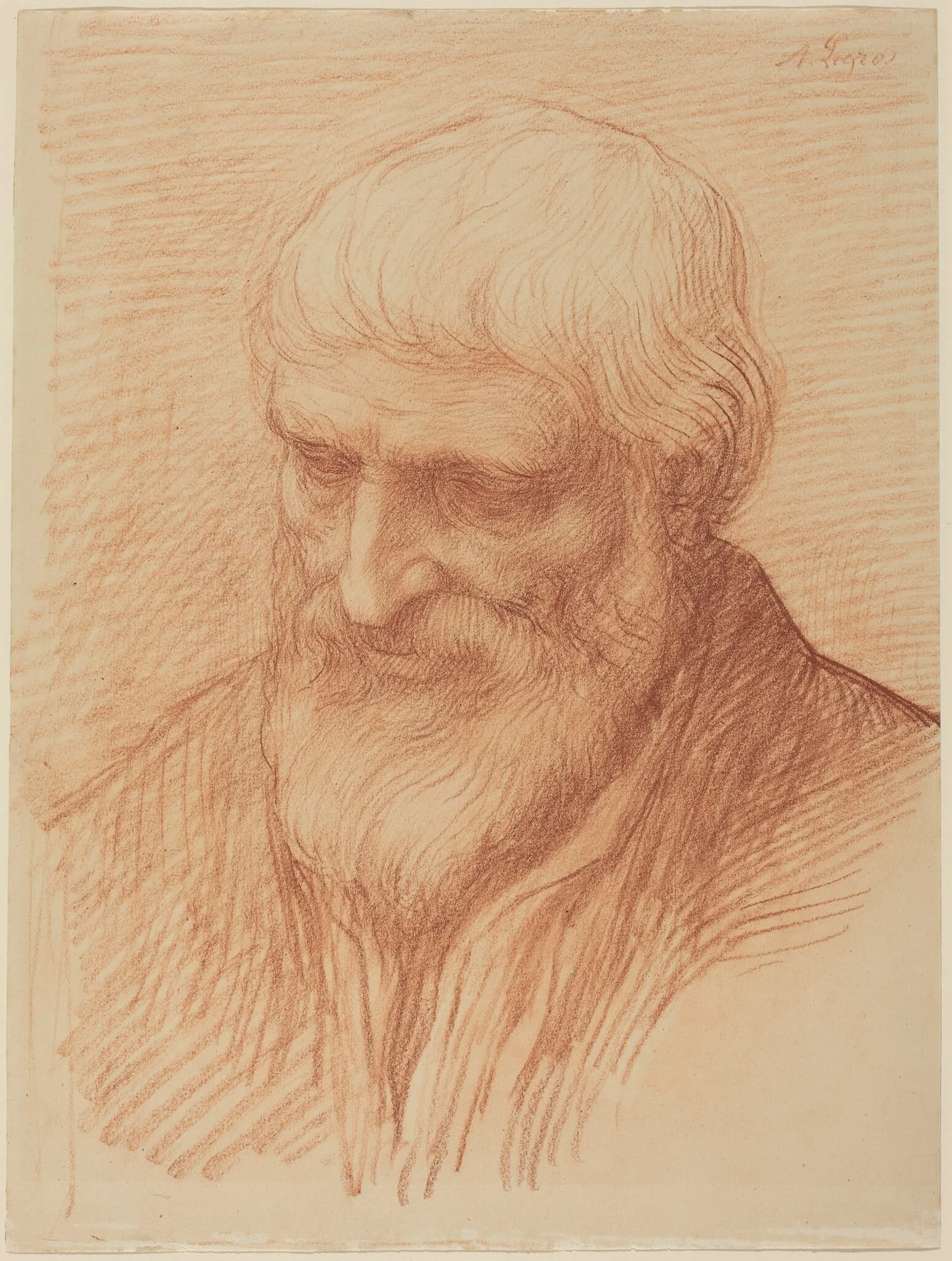 Study of a Philosopher, by Alphonse Legros, chalk, 1874