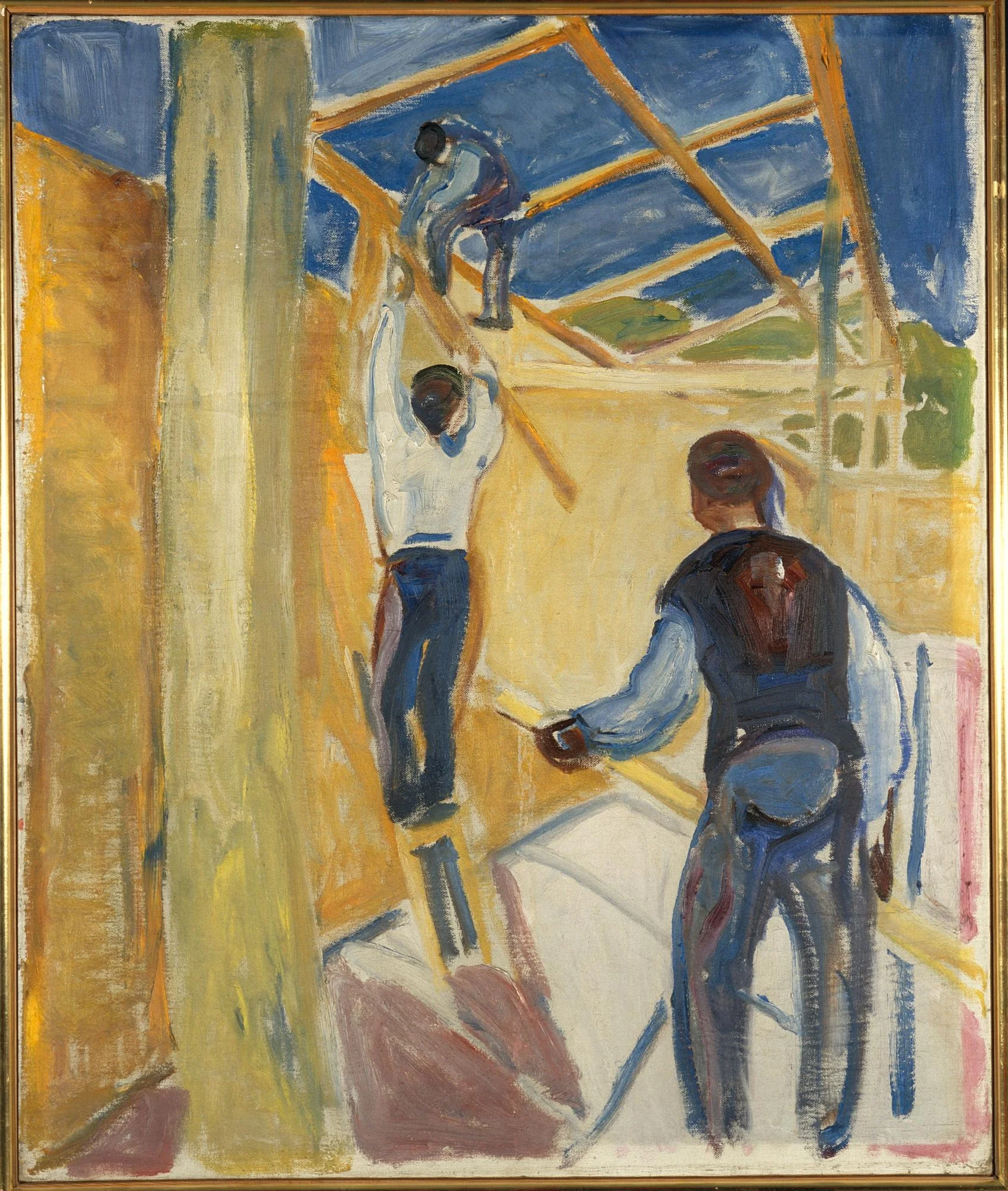 Building Workers in the Studio, by Edvard Munch, oil, 1920