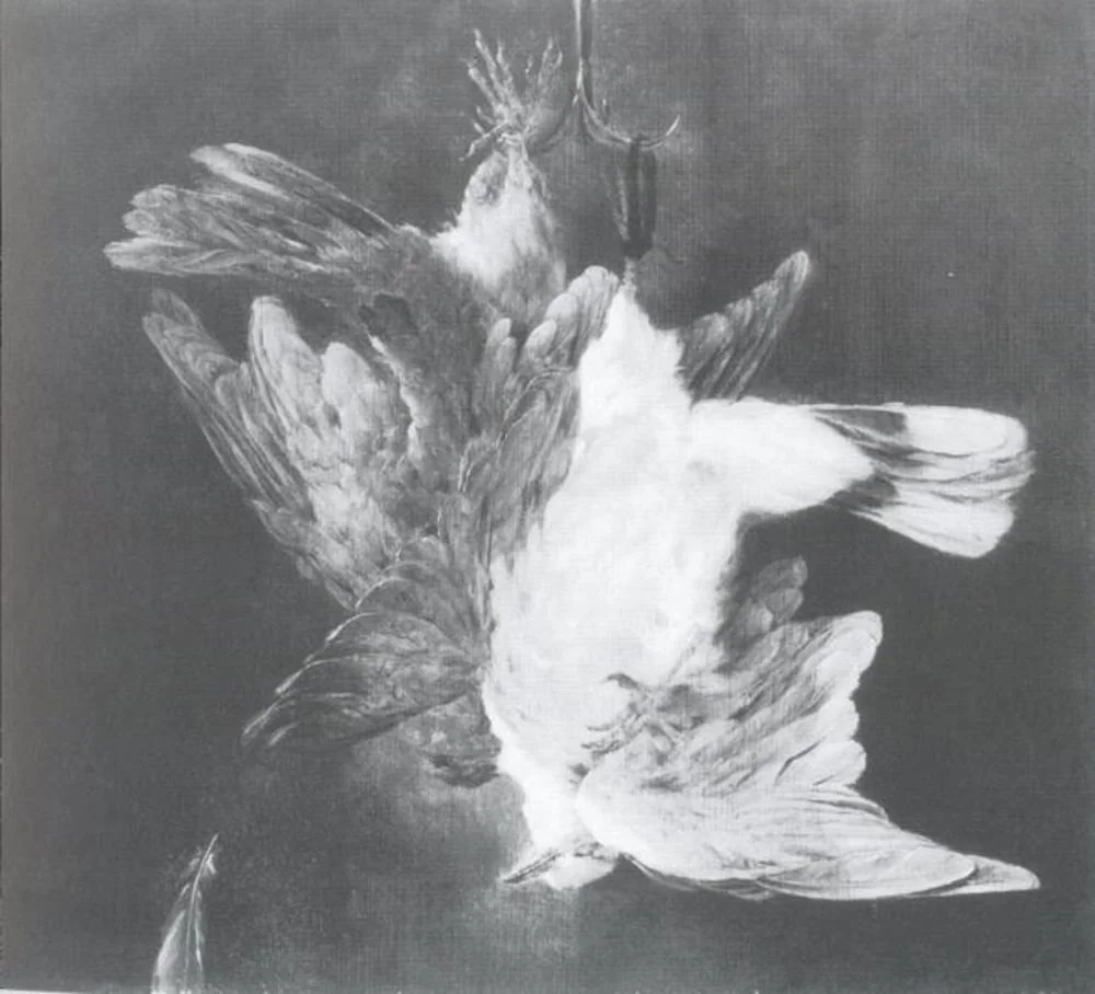 Still Life with Doves Hanging from an Iron Hook