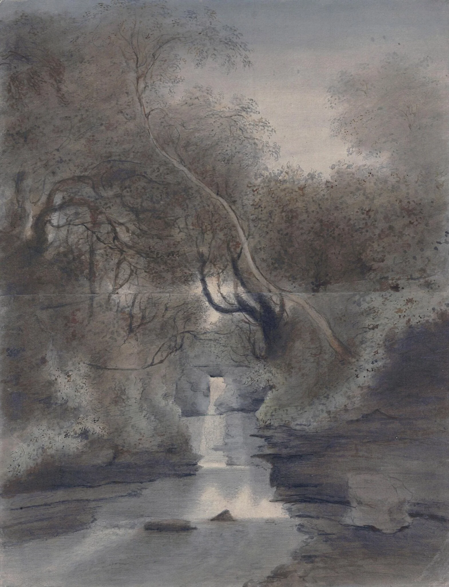 Waterfall on the Clydach, near Abergavenny, by Malchair, watercolor, 1750