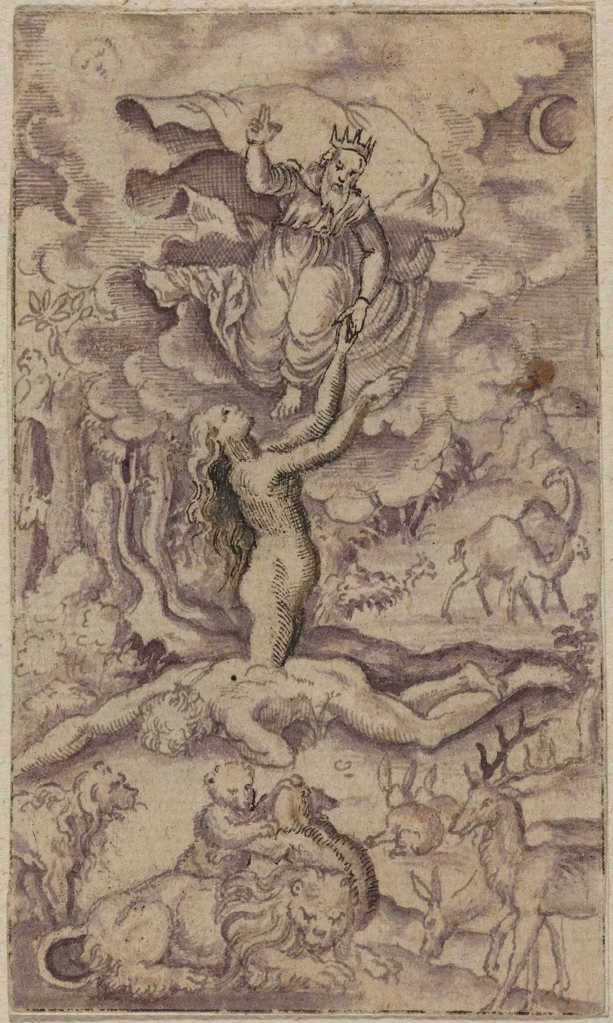 The Creation of Eve, by Virgil Solis, ink, 1538