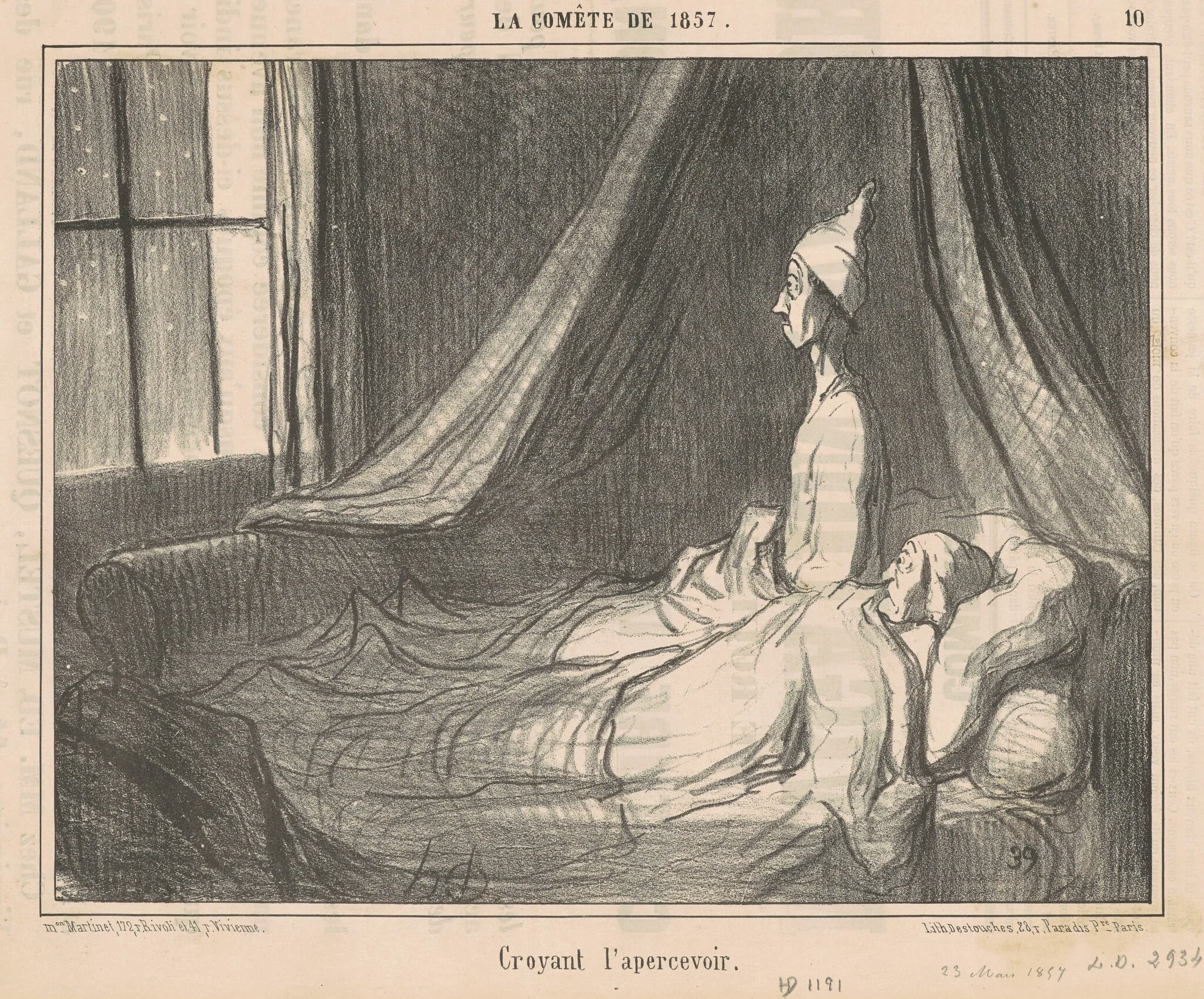 Croyant l'apercevoir ..., by Honoré Daumier, ink, 1857