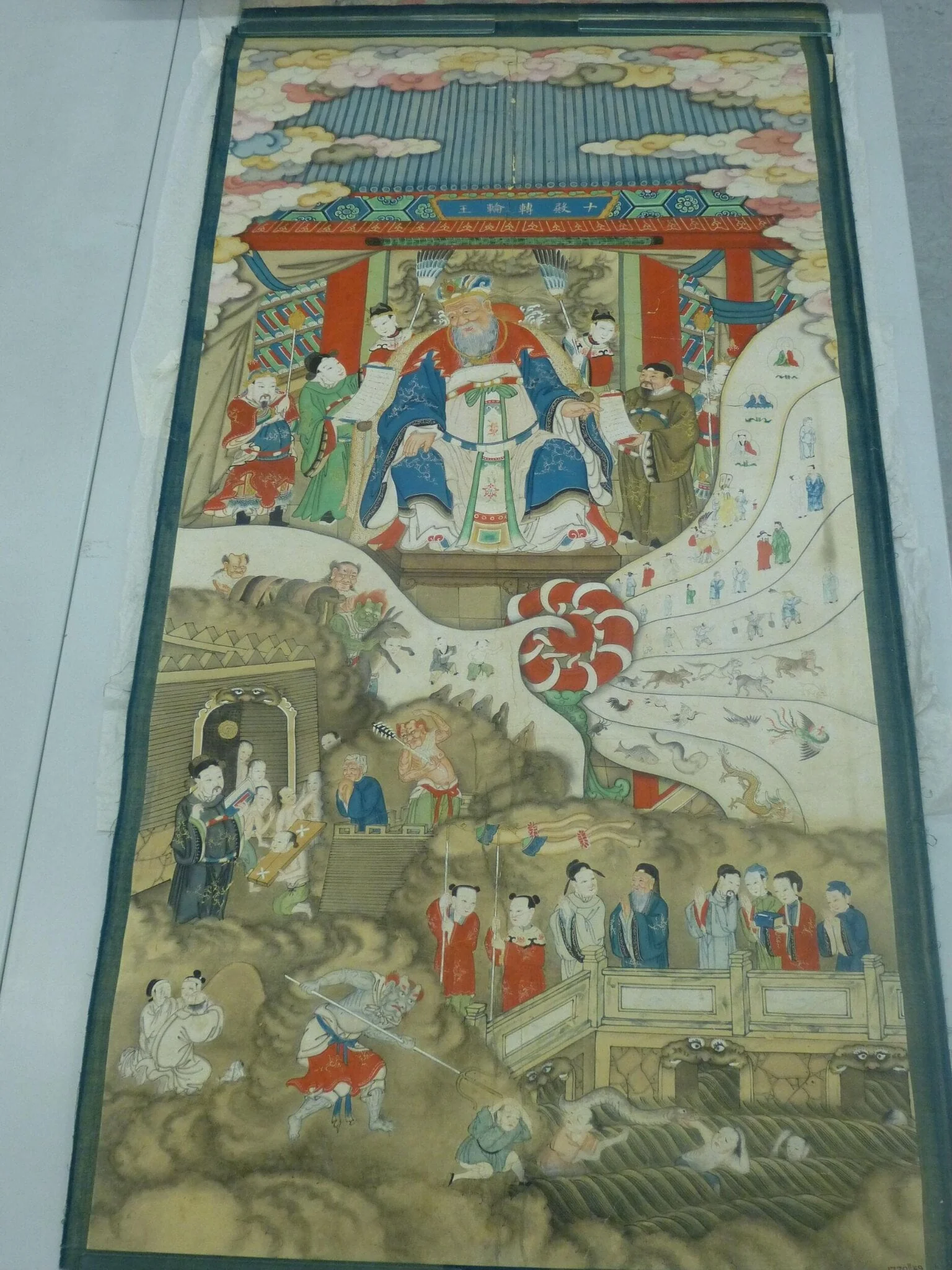 The Ten Kings of Purgatory: King Who Turns the Wheel [of Rebirth] of the Tenth Court, by Unknown, paint, 1800