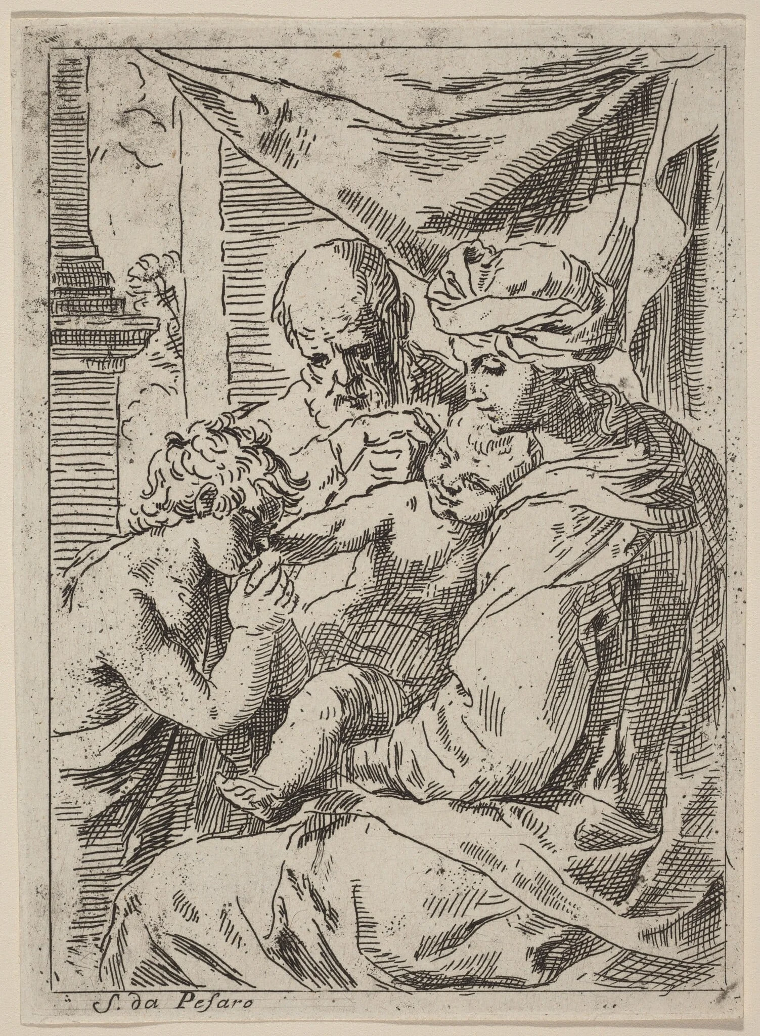 The Virgin and Child with Saint John, by Simone Cantarini, ink, 1630