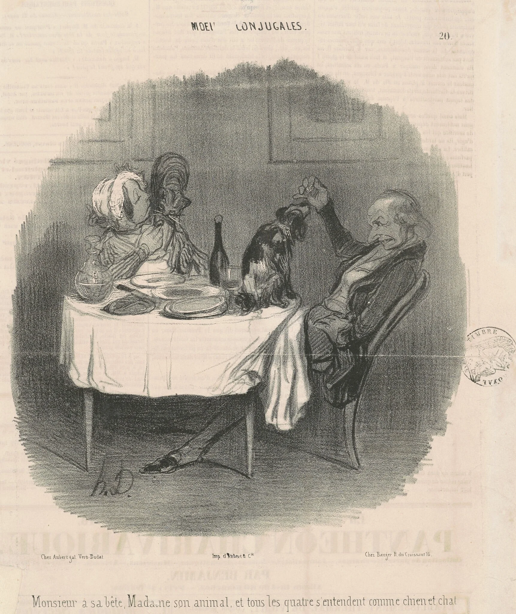 Monsieur a sa bête, Madame son animal..., by Honoré Daumier, ink, 1840