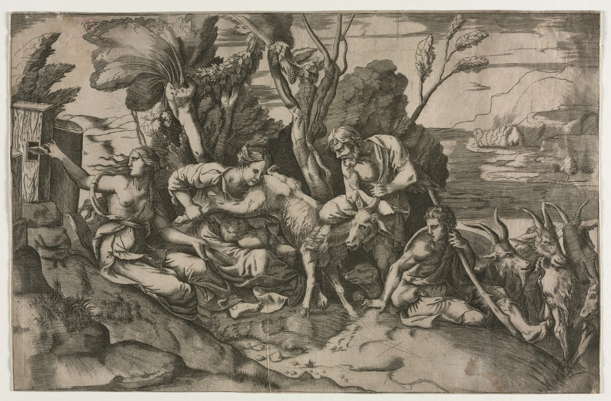 Jupiter Suckled by the Goat Amalthea, by Giulio Bonasone, 1550