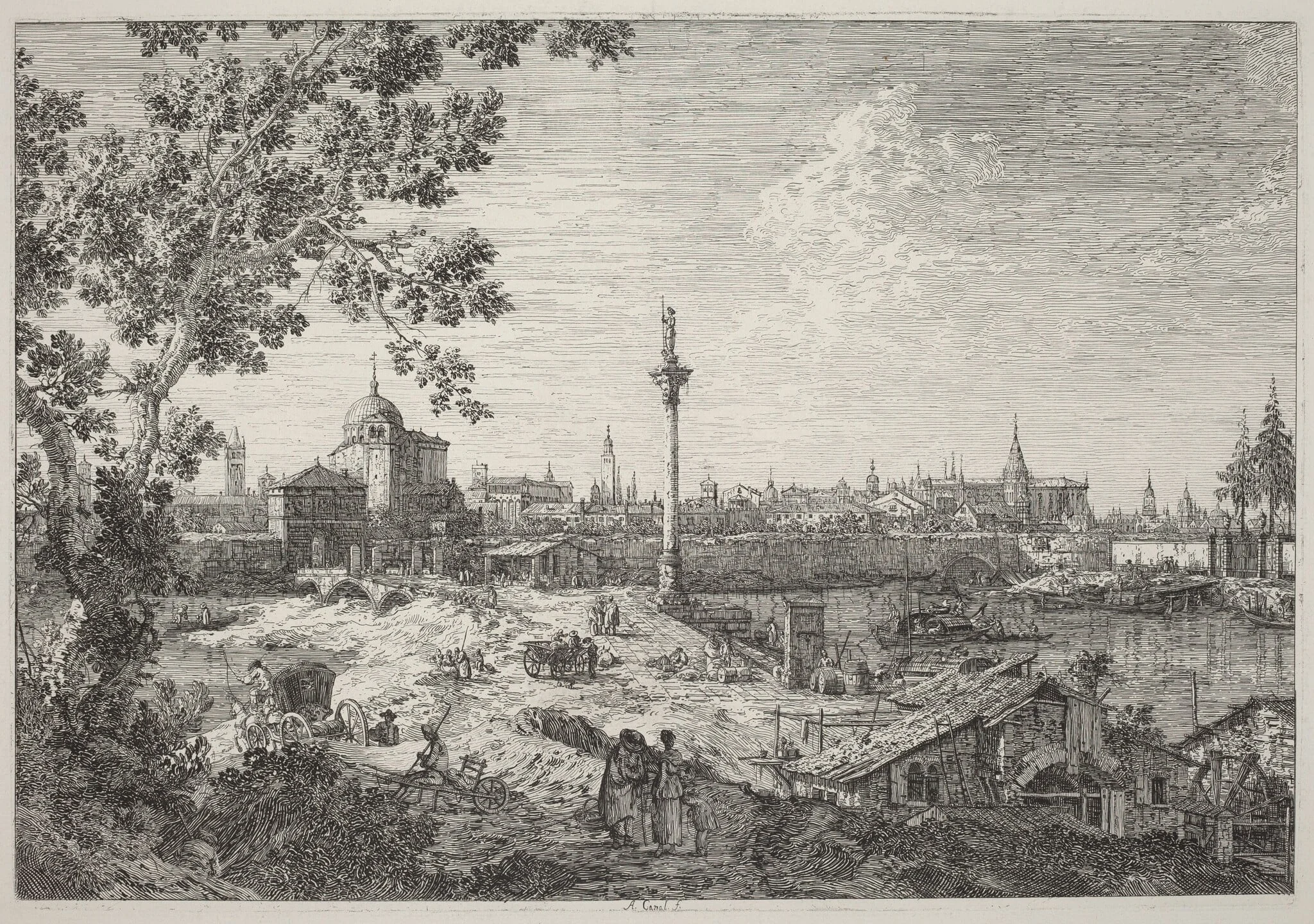 Imaginary View of Padua, by Canaletto, ink, 1740