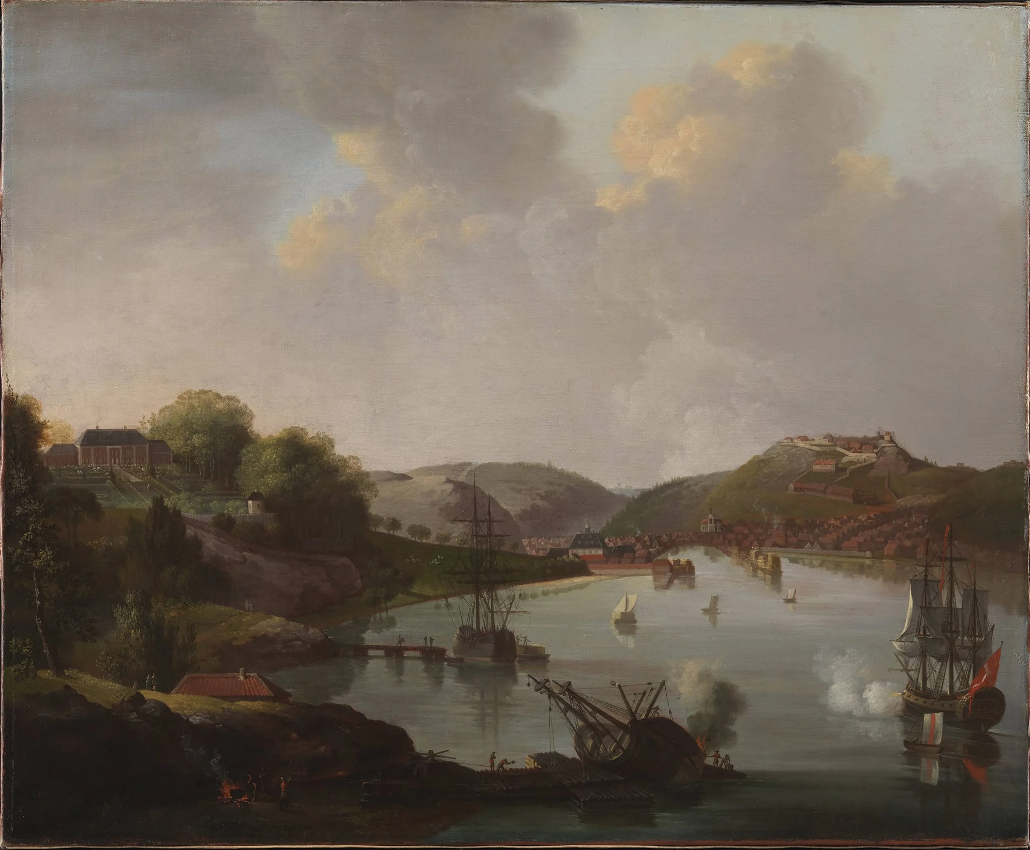 Udsigt over Frederikshald i Norge, by Unknown, 1750