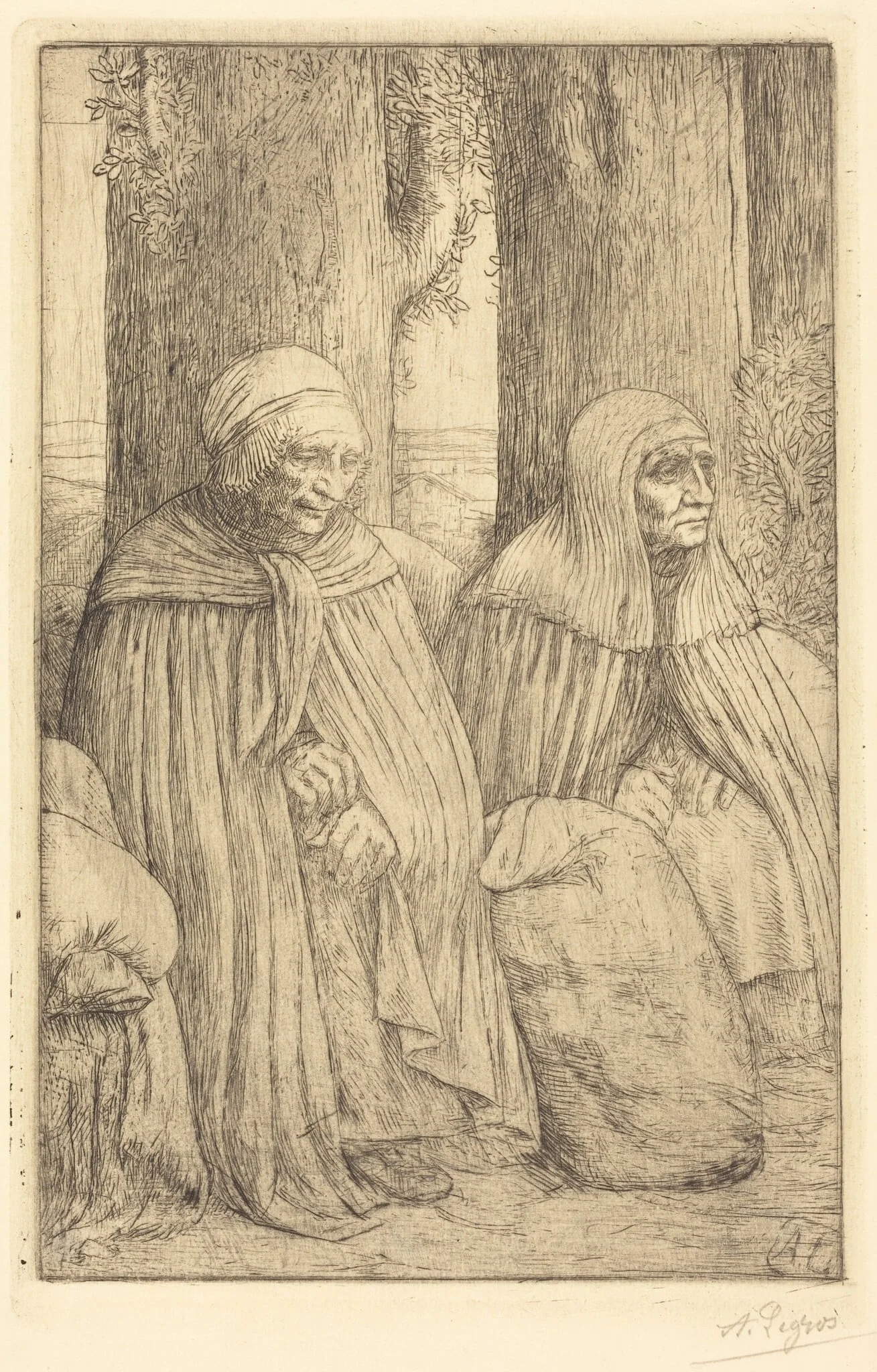 Peasants (Paysannes), by Alphonse Legros, ink, 1874