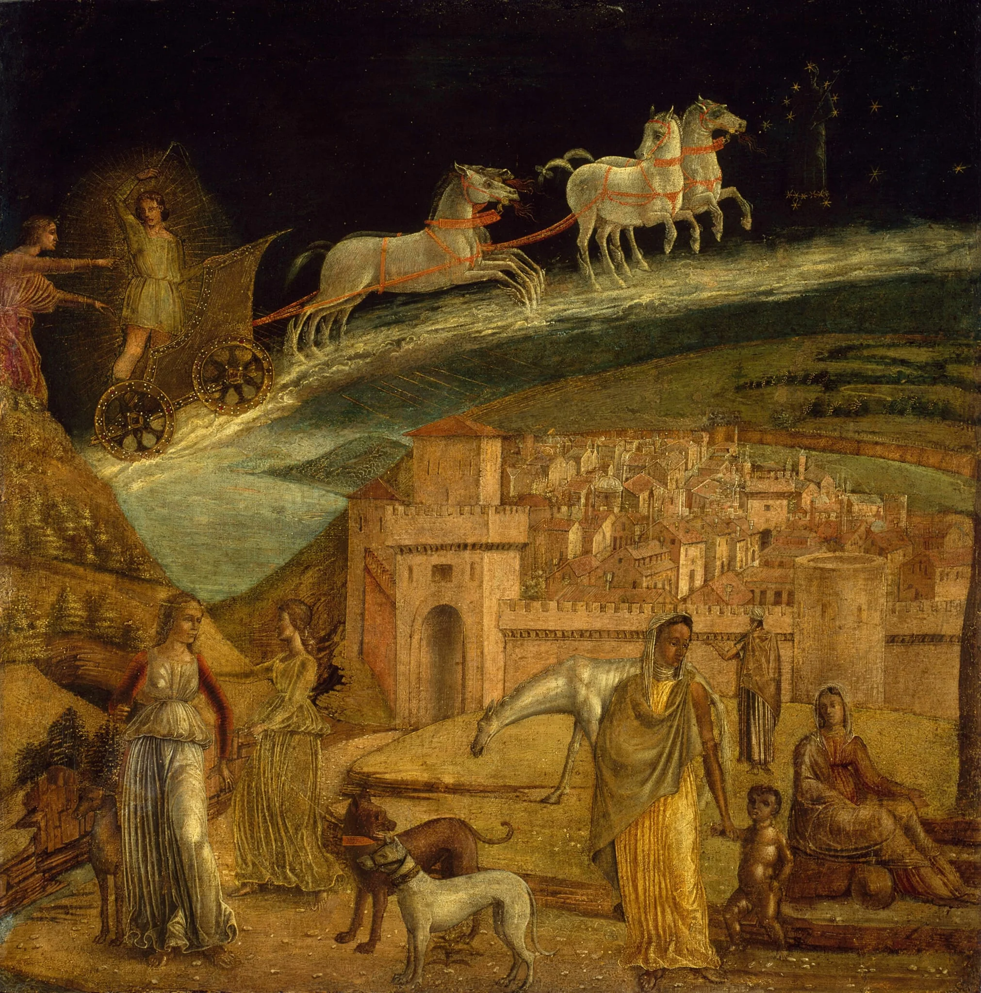 Phaeton Driving the Chariot of Phoebus, by Northern Italian, tempera, 1488