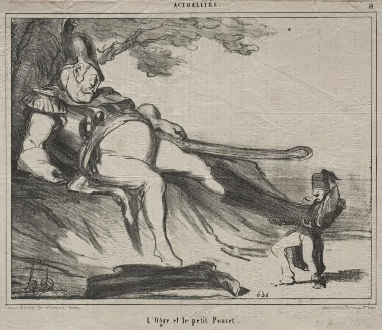 The ogre and his little Tom Thumb, by Honoré Daumier, 1854