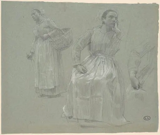 Study of Two Women, One Seated and One Holding a Basket