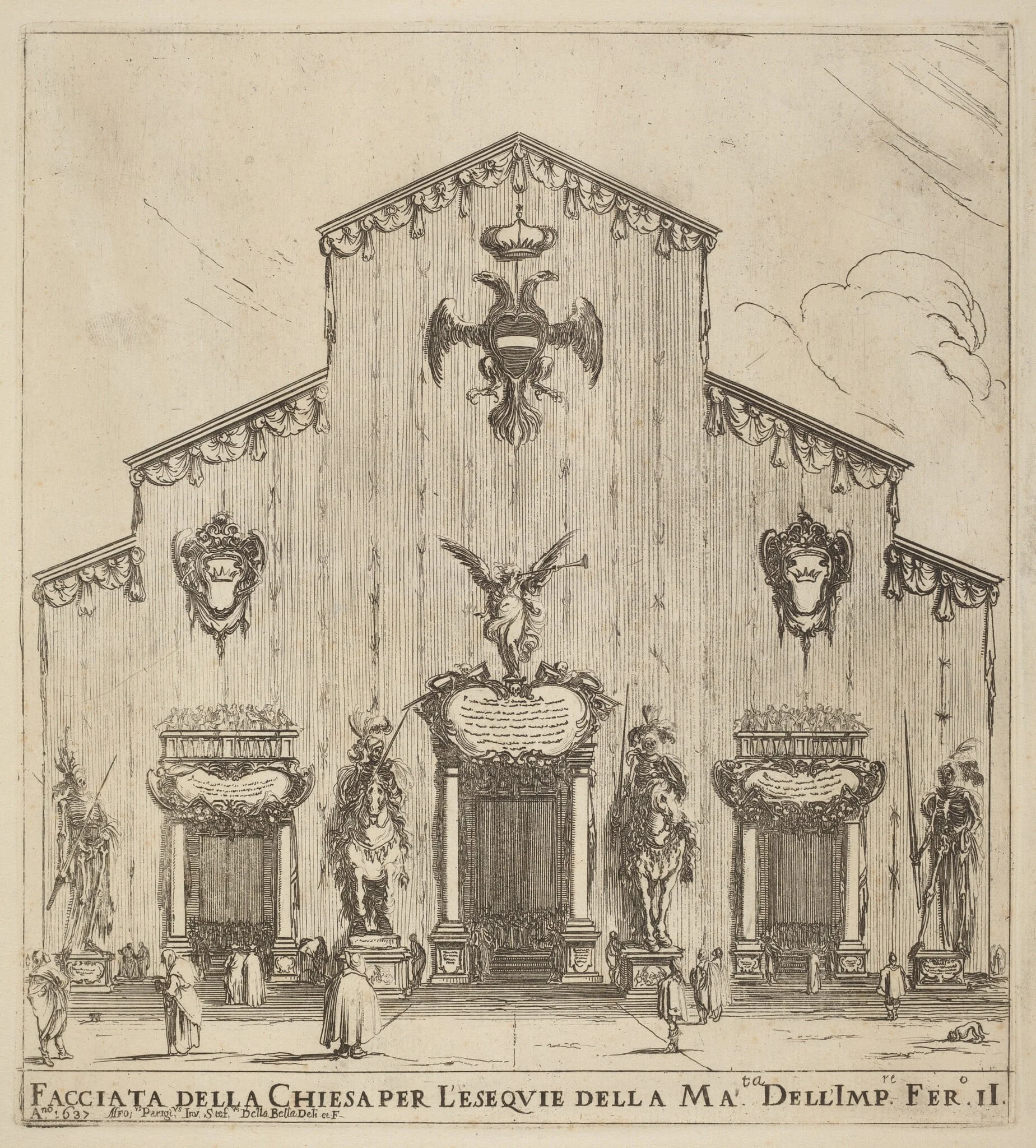 Facade of the Church of San Lorenzo, Florence, by Stefano Della Bella, ink, 1637